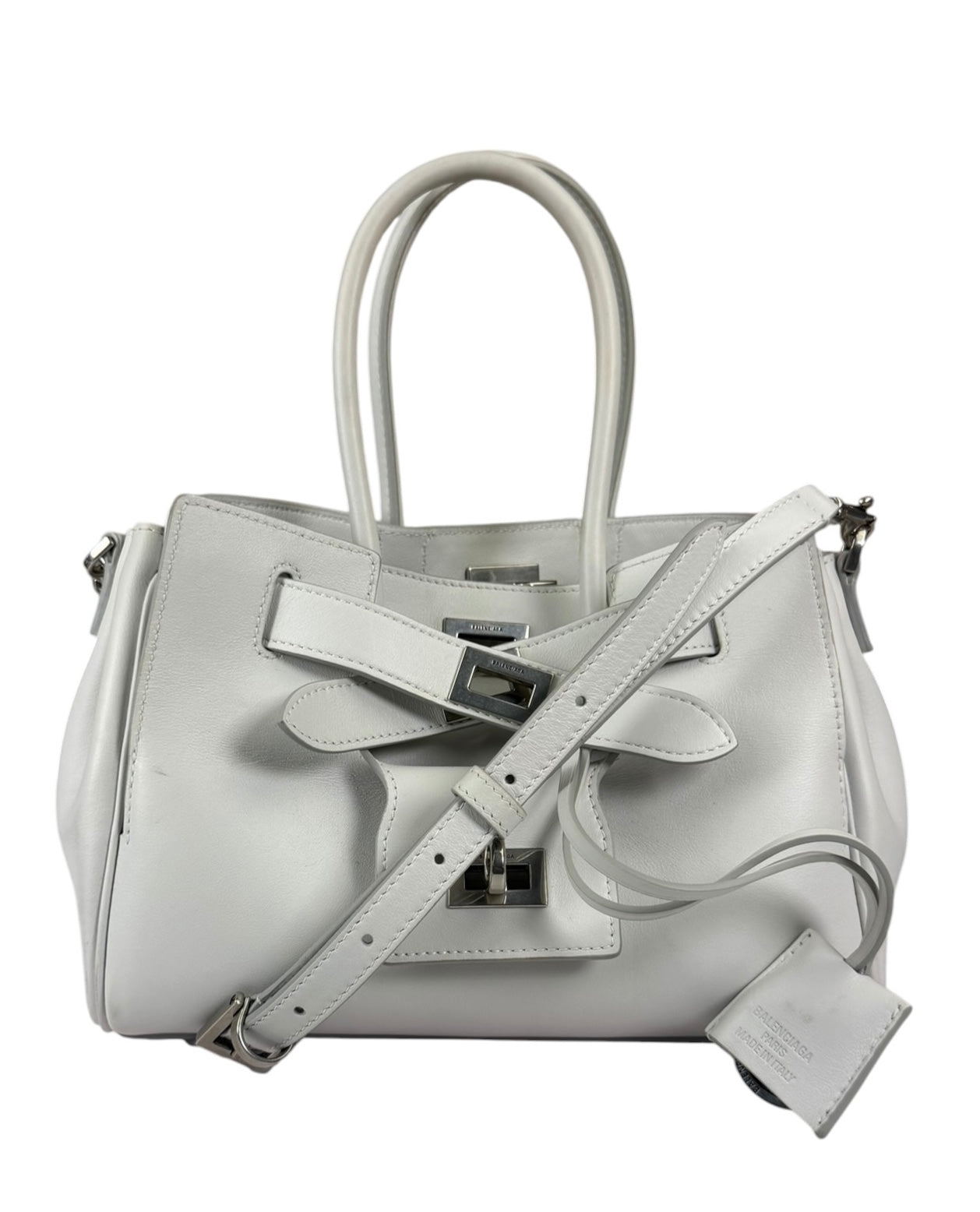 Balenciaga White Leather Bel Air Carry All Handbag
