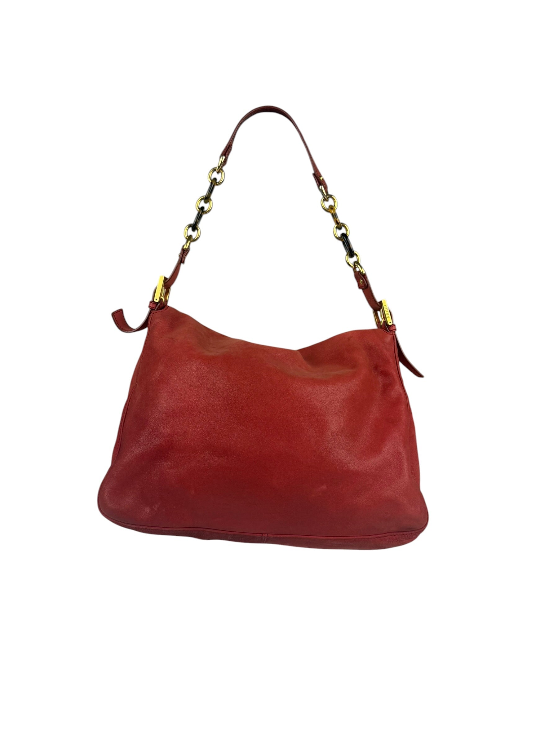 Fendi Red Leather Mamma Baguette Shoulder Bag