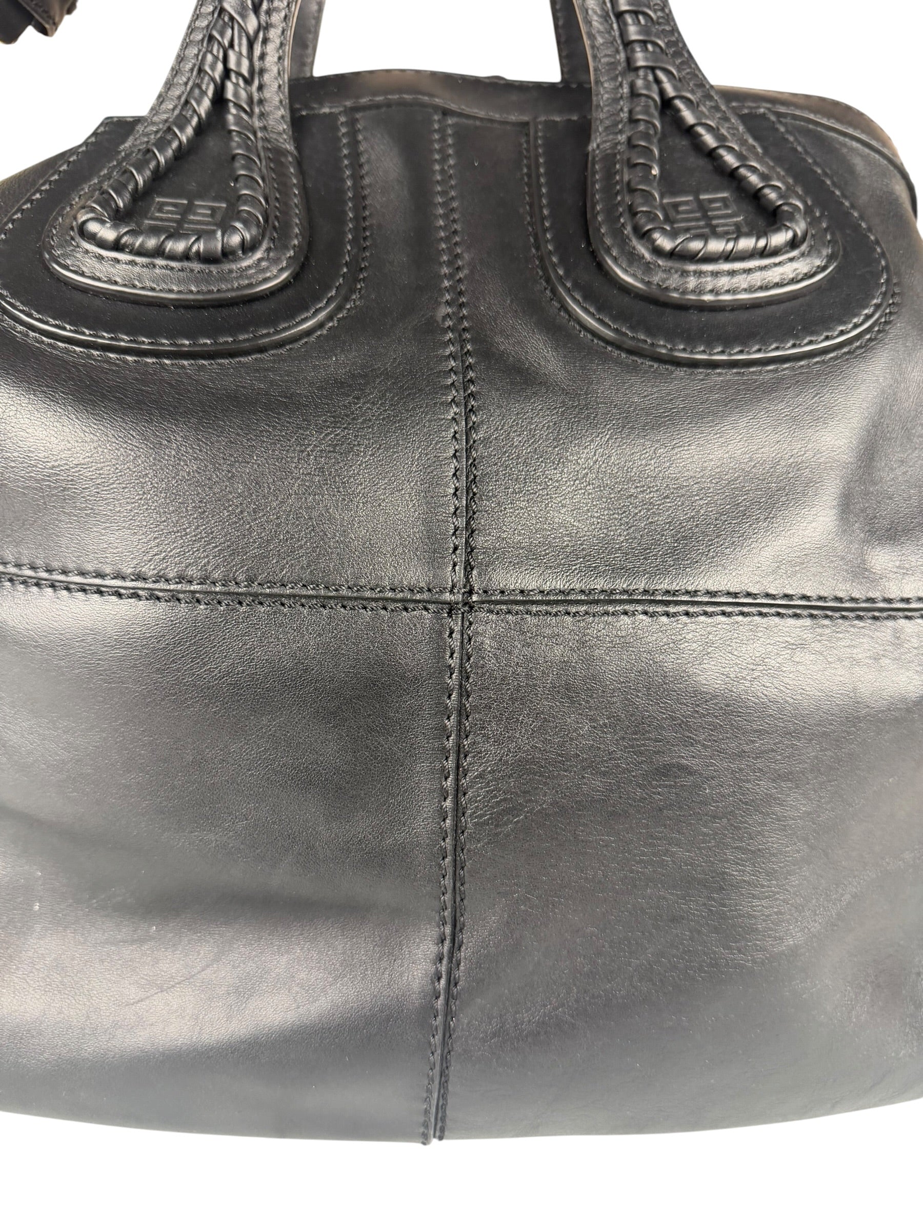 Givenchy Vintage Black Leather Nightinagale Braided Handles Hobo Bag