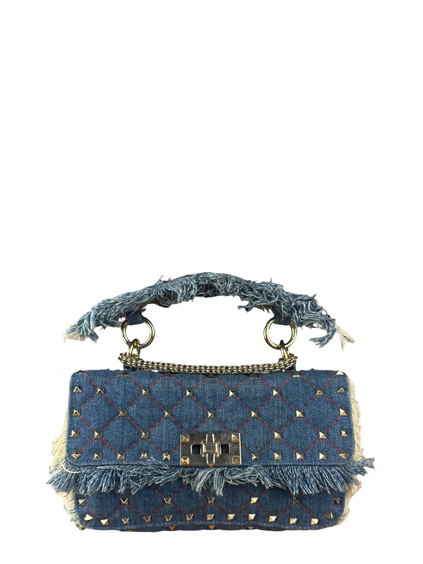 Valentino Garavani Denim Rockstud Spike Shoulder Bag