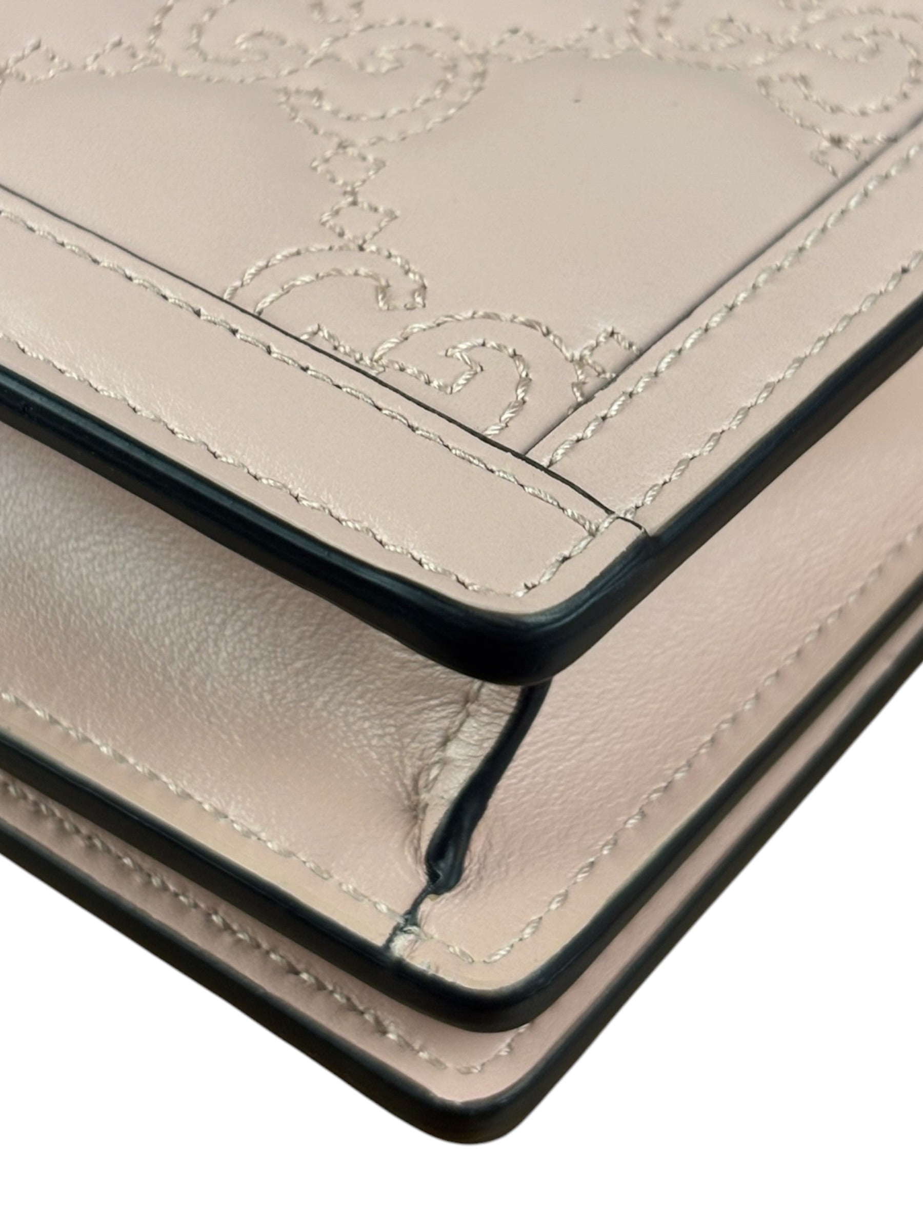 Gucci Light Pink Leather GG Matelasse Chain Wallet