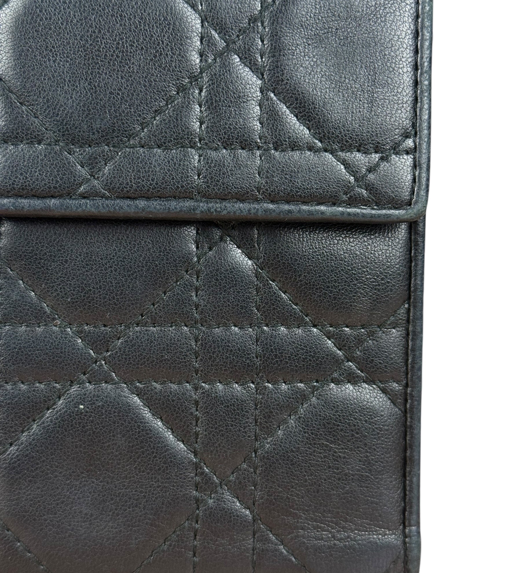 Christian Dior Black Leather Quilted Compact Wallet