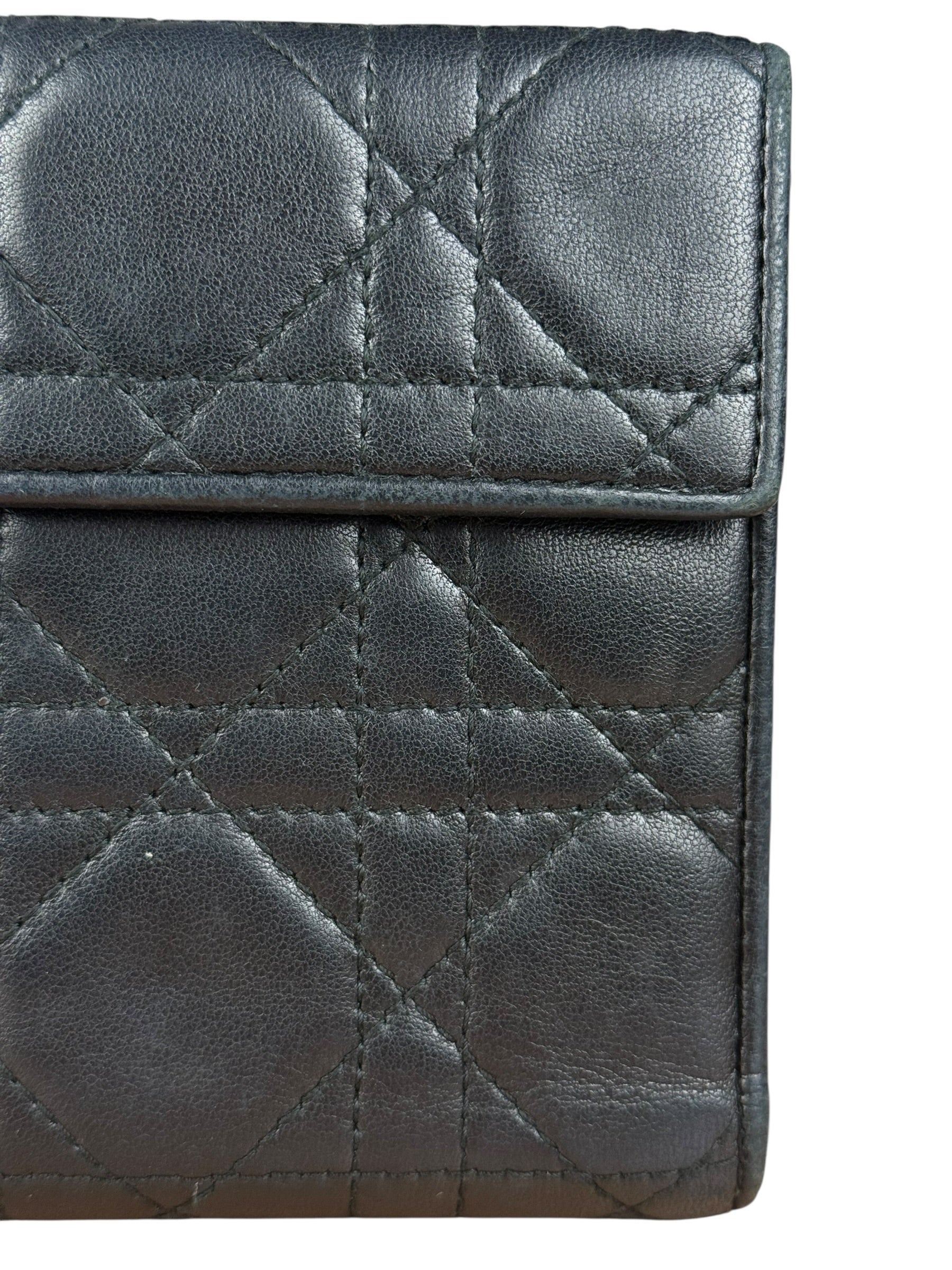 Christian Dior Black Leather Quilted Compact Wallet