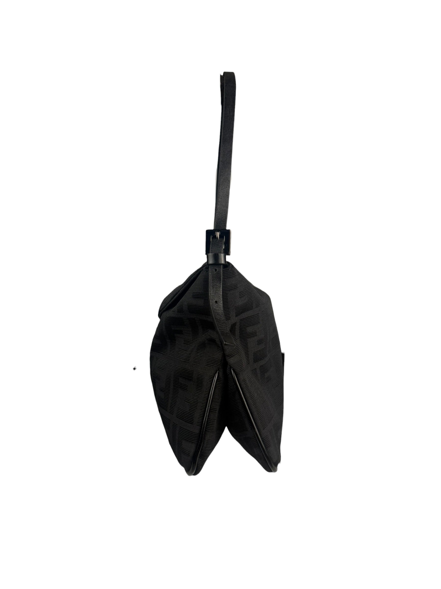 Fendi Black Leather Trim Zucca Mamma Baguette