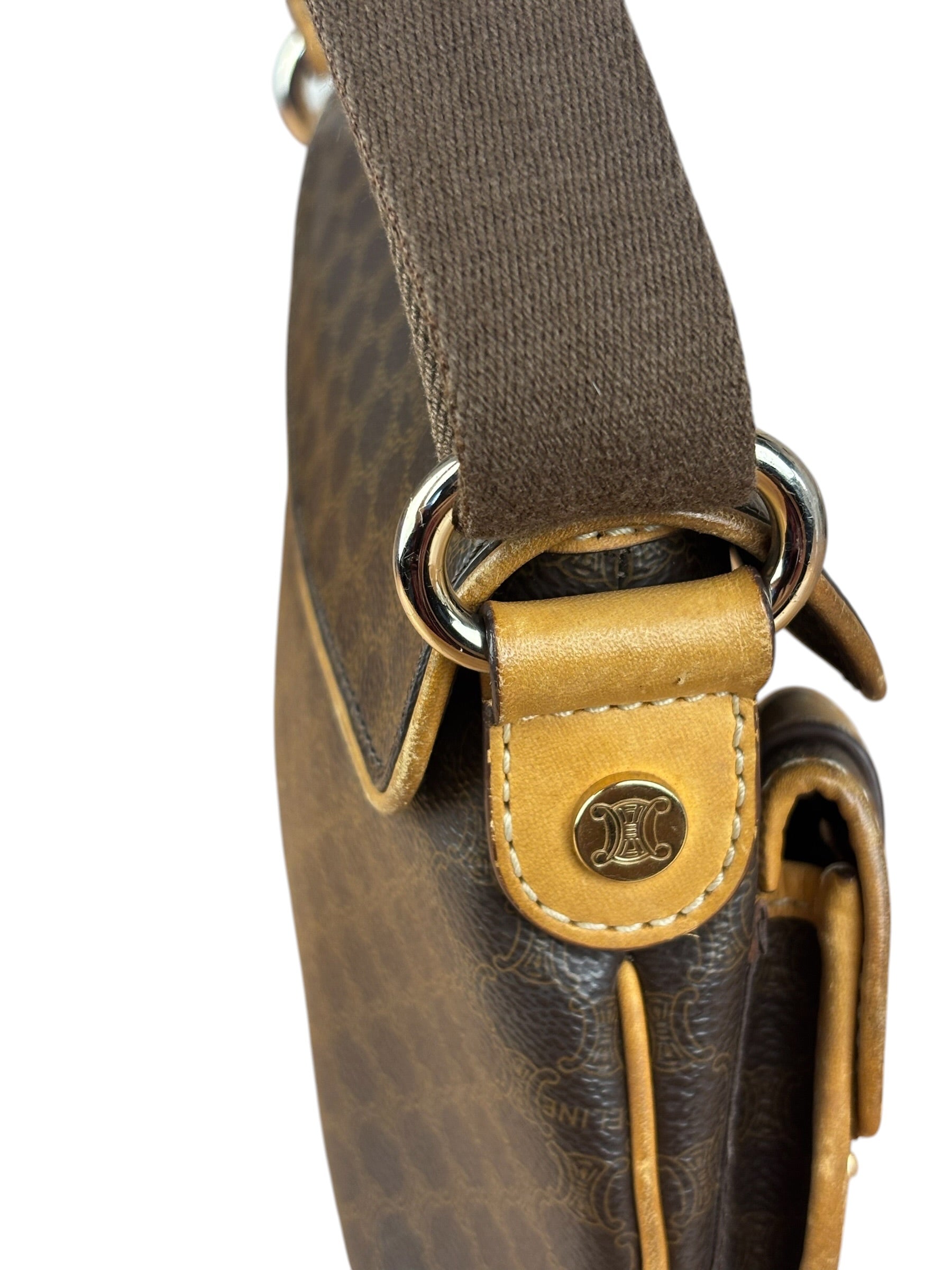 Celine Vintage Leather Macadam Double Pocket Shoulder Bag