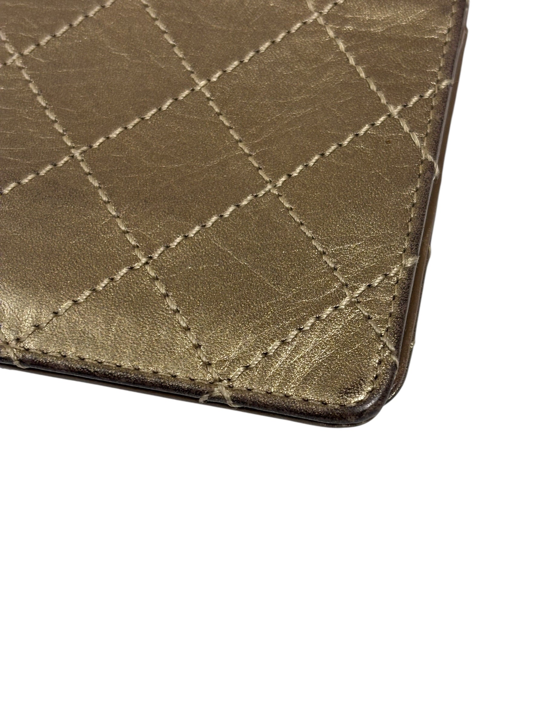 Chanel Metallic Bronze Quilted Leather Bi-Fold Long Wallet
