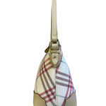 Burberry White/Beige Leather Trim Nova Check Pochette