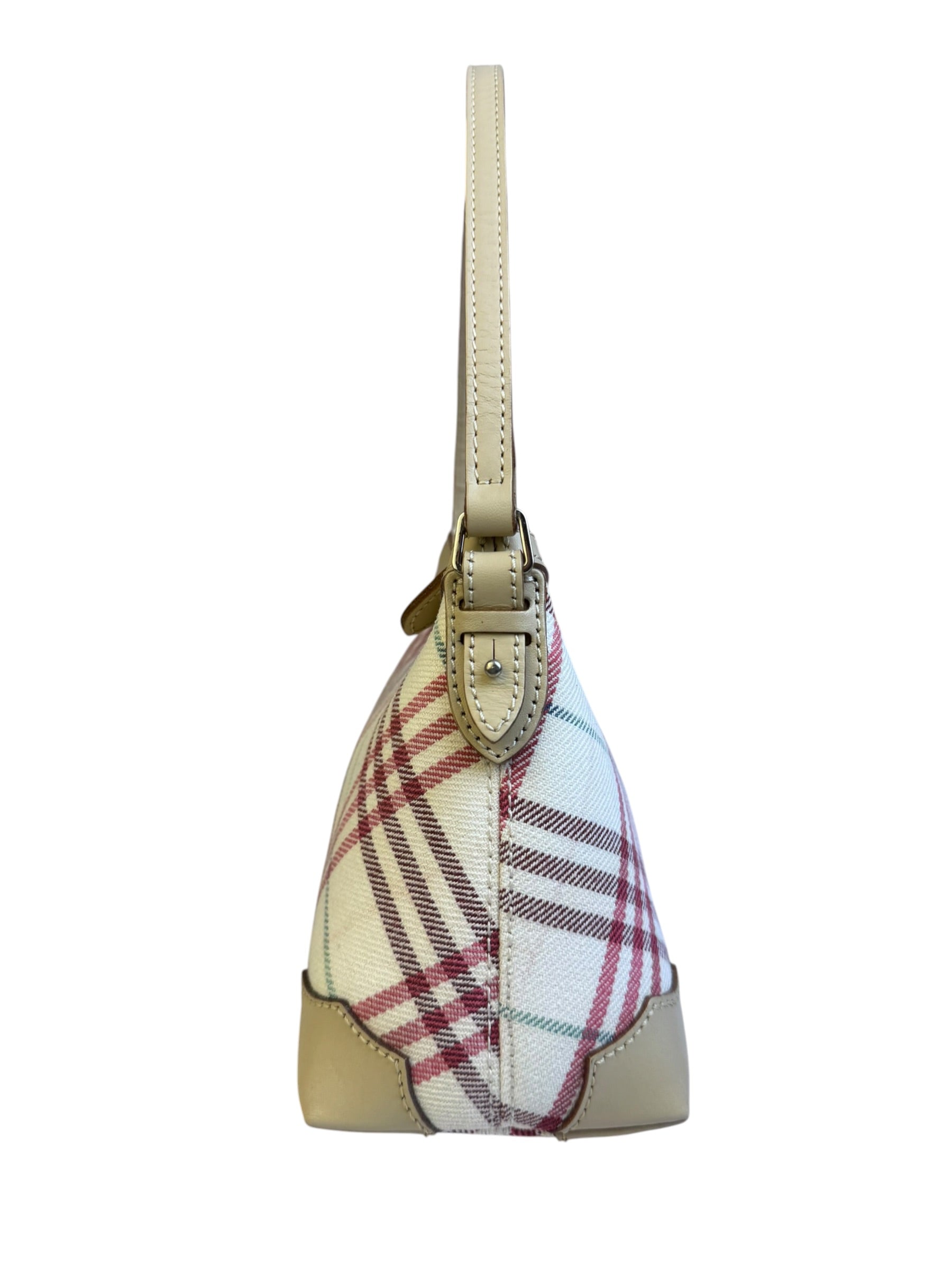 Burberry White/Beige Leather Trim Nova Check Pochette