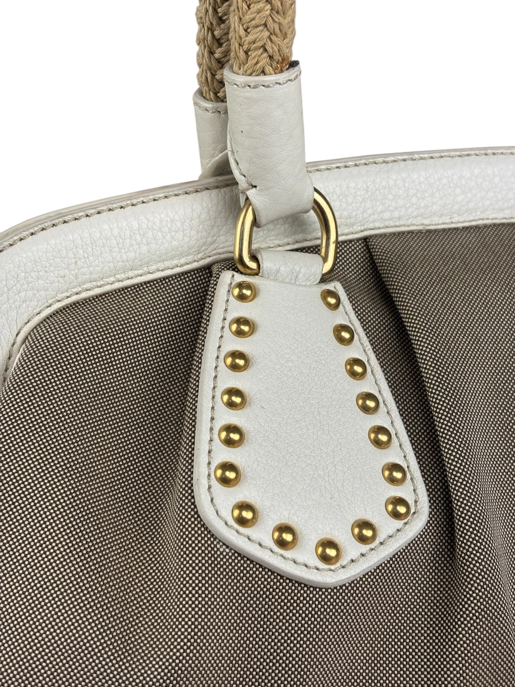 Prada Beige Vitello Trimmed Canapa Bag