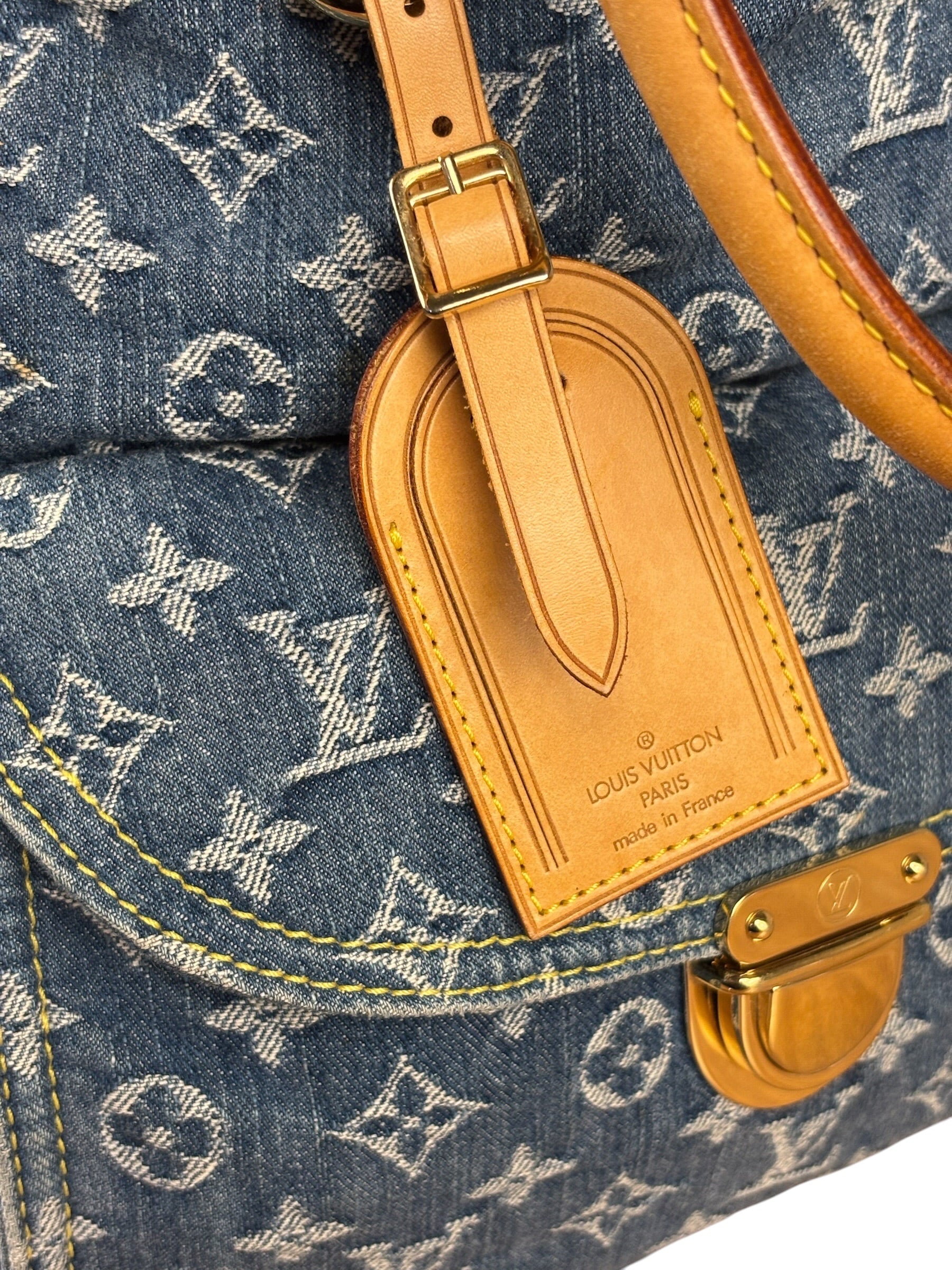 Louis Vuitton Vintage Demin Leather Trim Flat Shopper Tote Bag