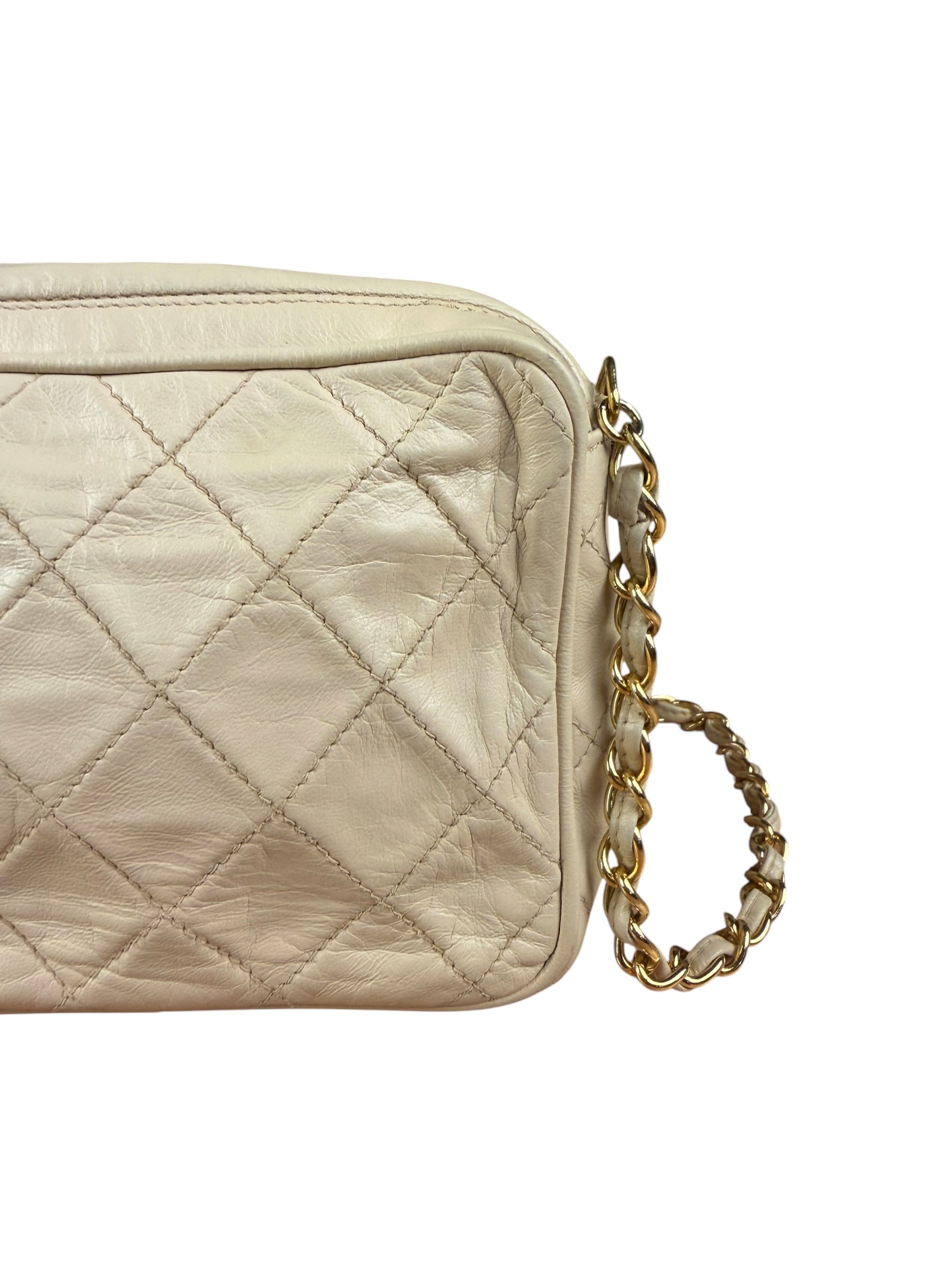 Chanel Beige Quilted Leather Chain Shoulder Bag