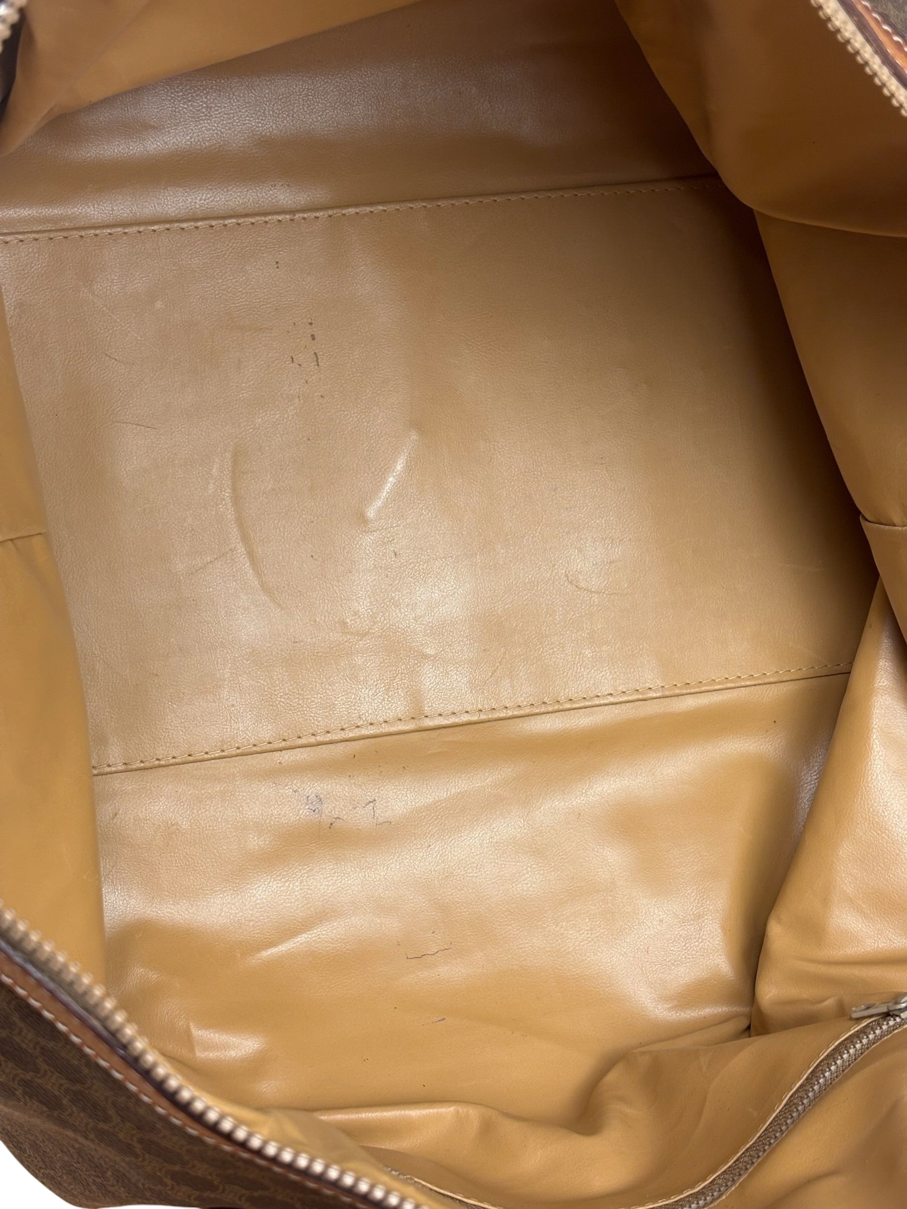 Celine Brown Leather Canvas Macadam Travel Handbag