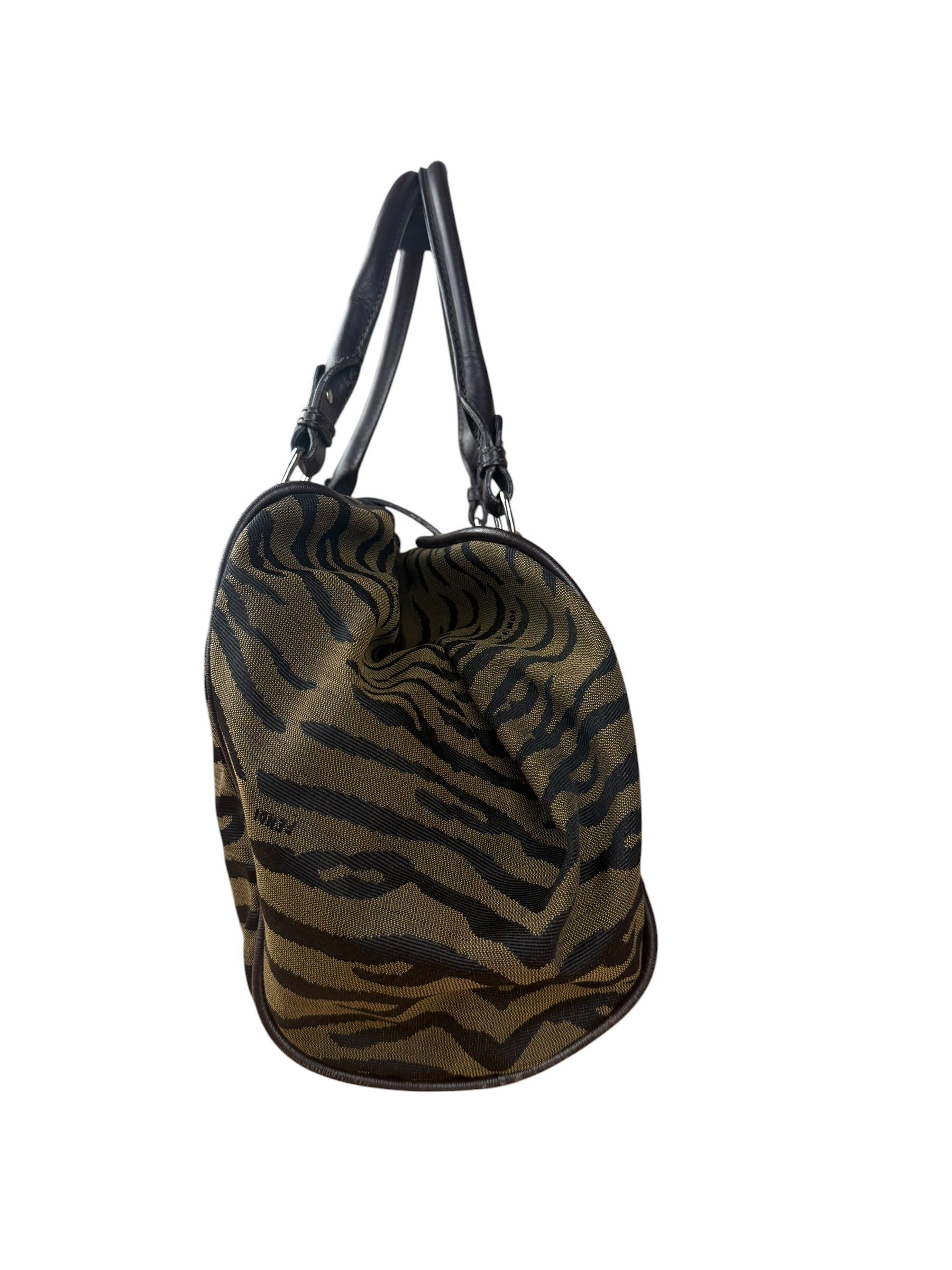 Fendi Vintage Tiger Print Canvas Bowler Bag