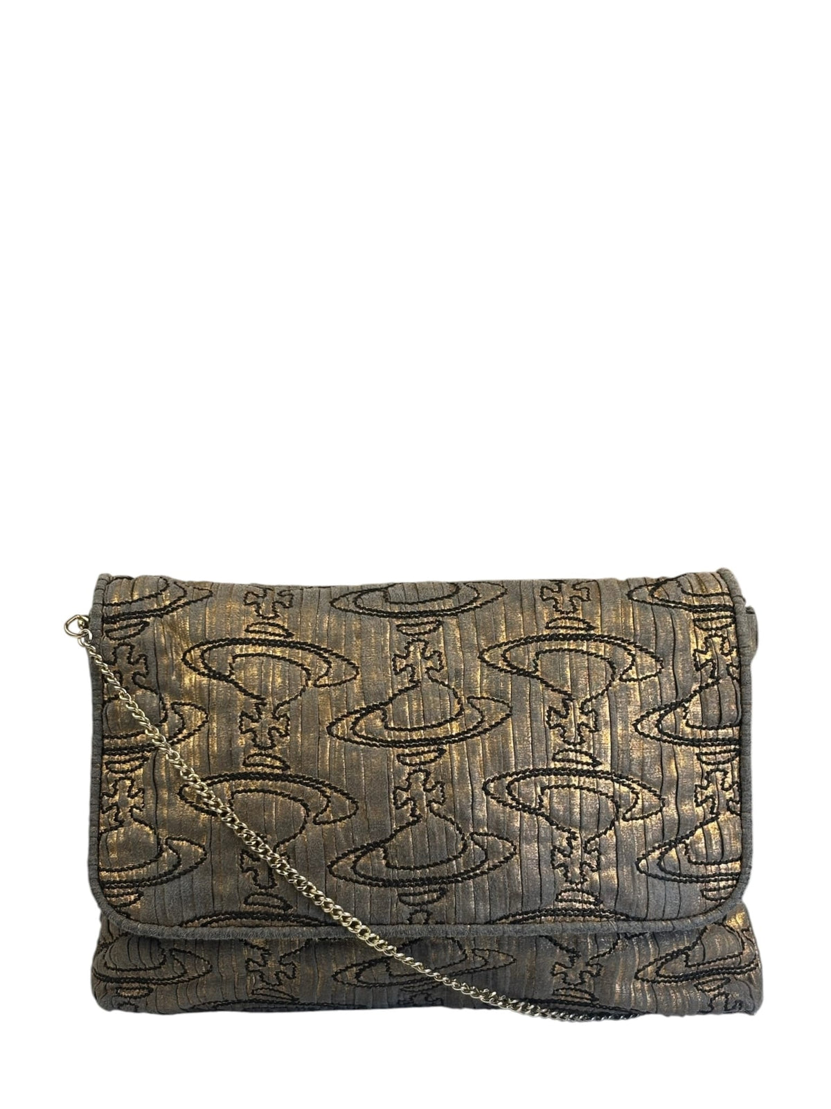 Vivienne Westwood Grey/Gold Jacquard Orb Pattern Flap Bag
