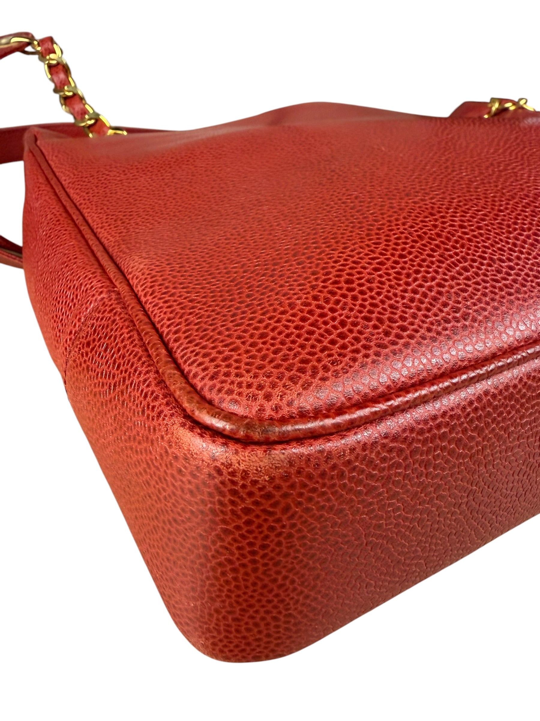 Chanel Red Caviar Leather CC Logo Tote Bag