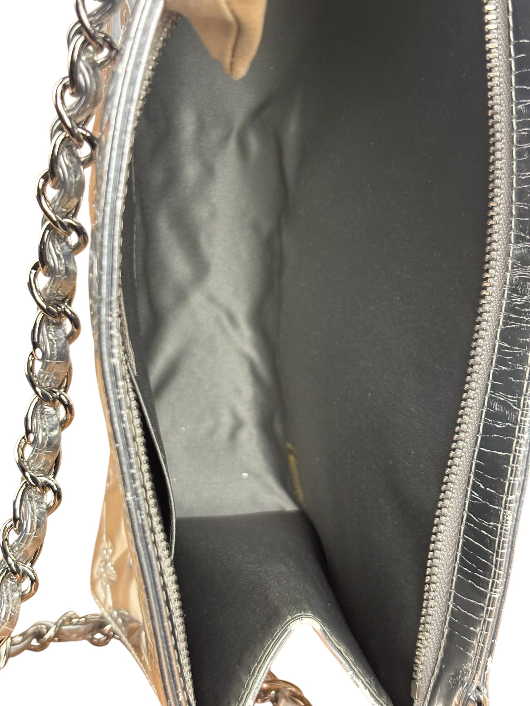 Chanel Metallic Silver Patent Leather Lucky Symbols Embossed Pochette 2007