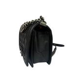 Chanel Black Leather Diamond Quilted Medium Boy Bag 2012