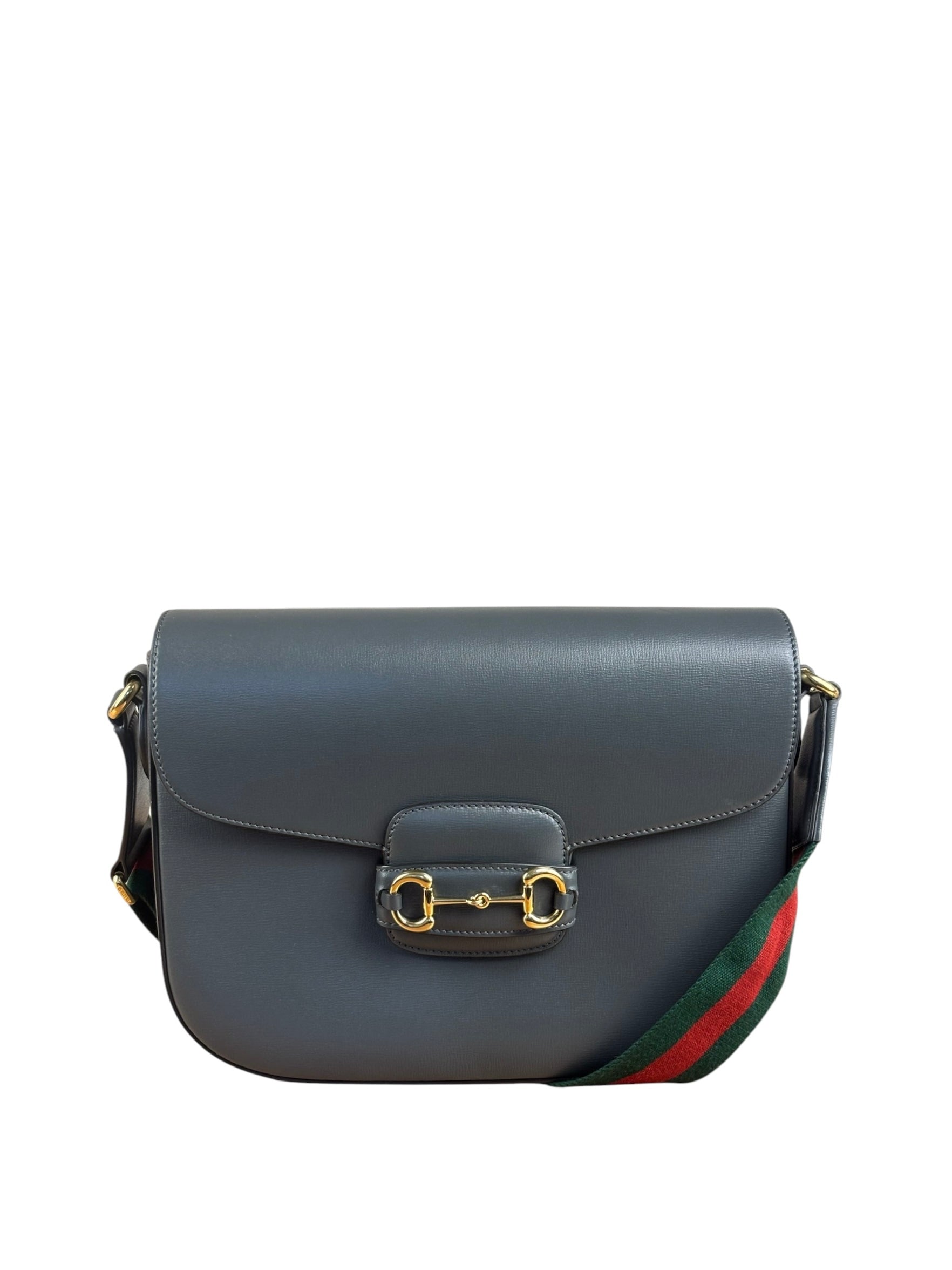 Gucci Grey Leather 1955 Horsebit Shoulder Bag