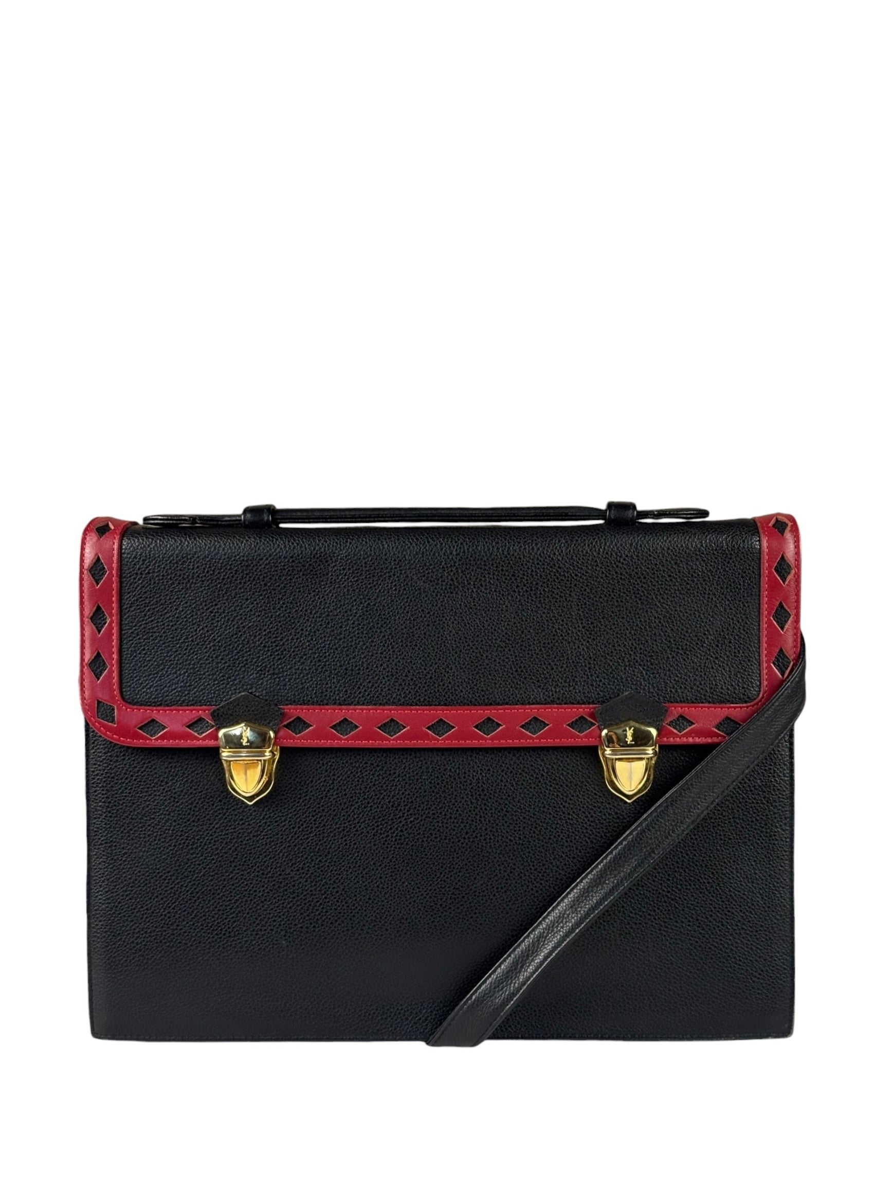Yves Saint Laurent Vintage Black Leather Briefcase Two-Way Bag
