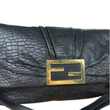 Fendi Black Pebbled Leather Mia Flap Bag