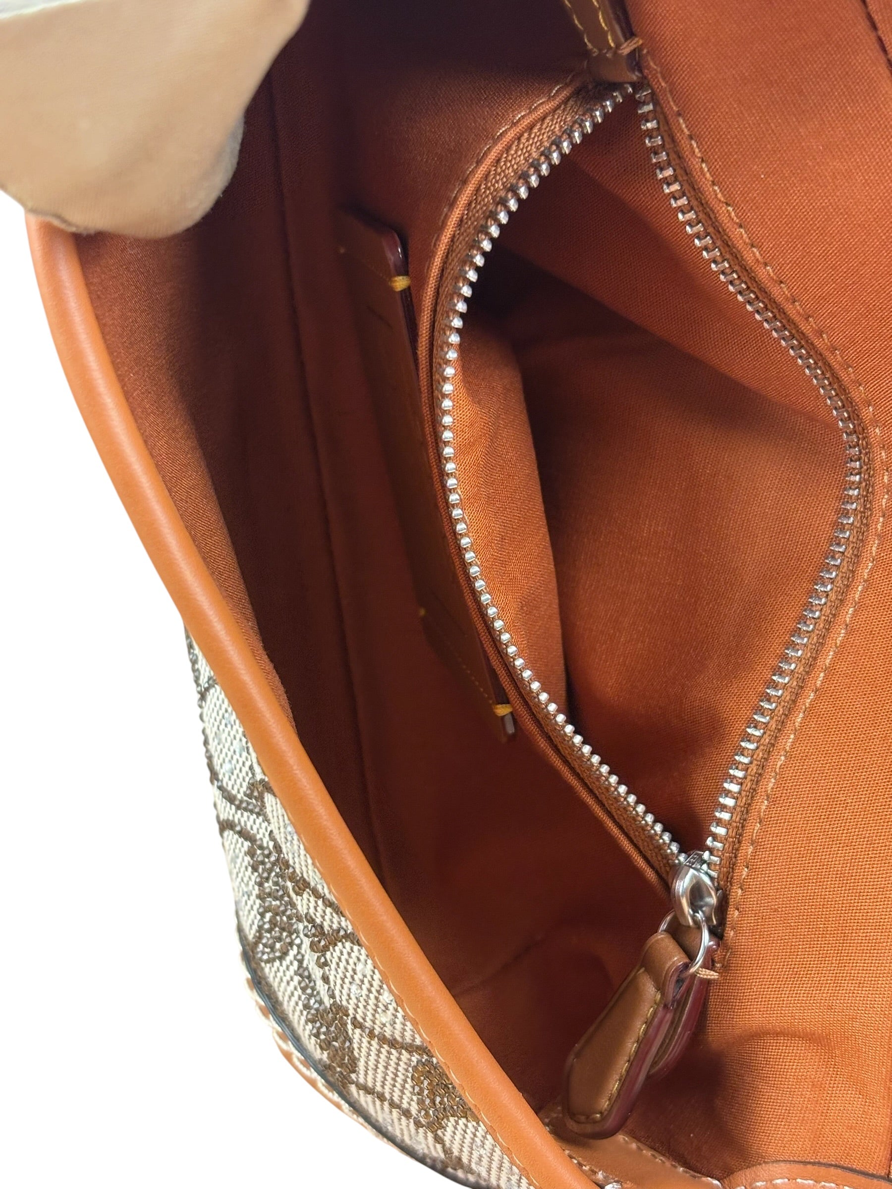Coach Leather Trim Crystal Signature Jacquard Soho Pochette