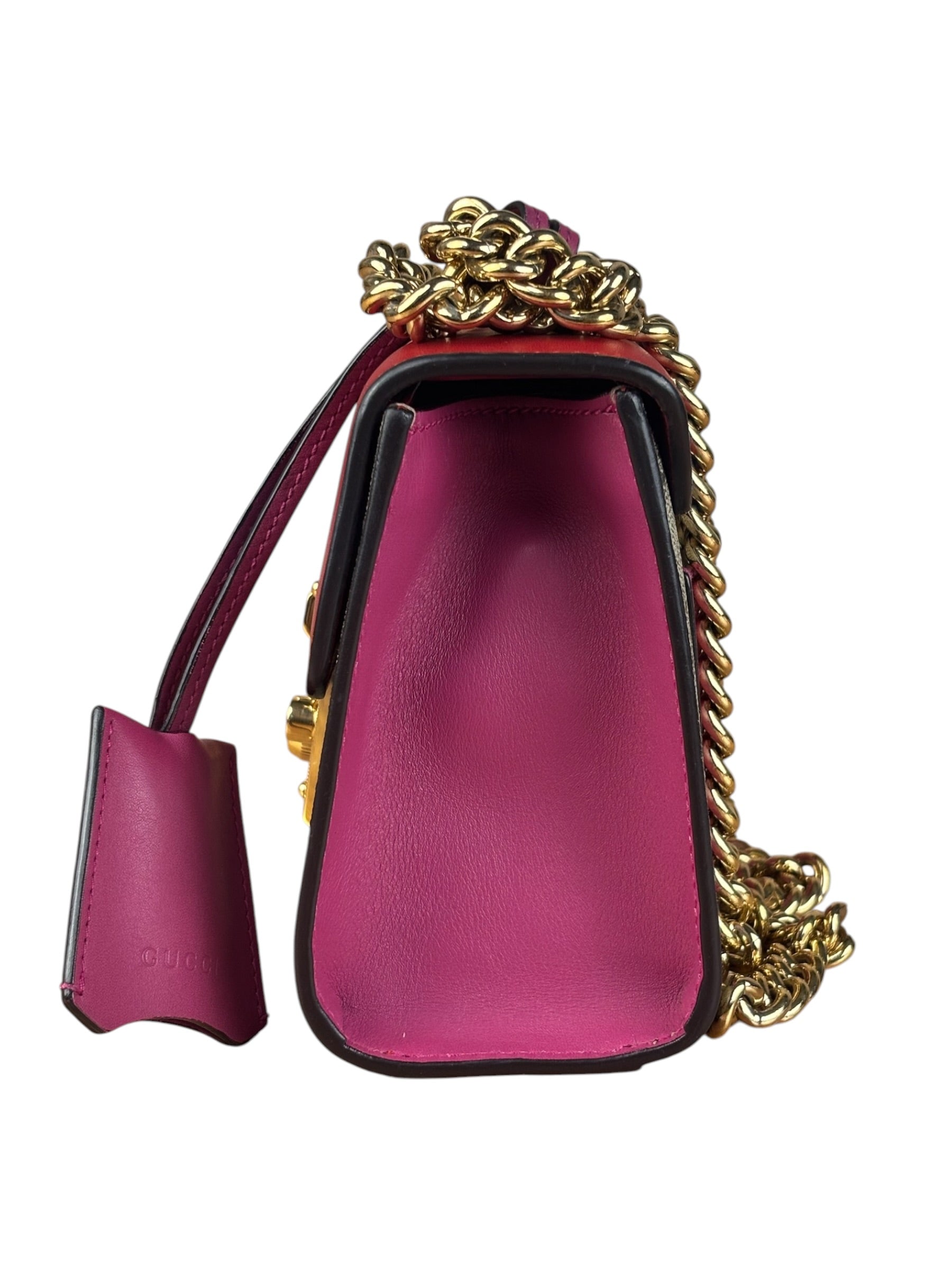 Gucci Padlock Medium Leather Chain Shoulder Bag Beige/Red/Pink