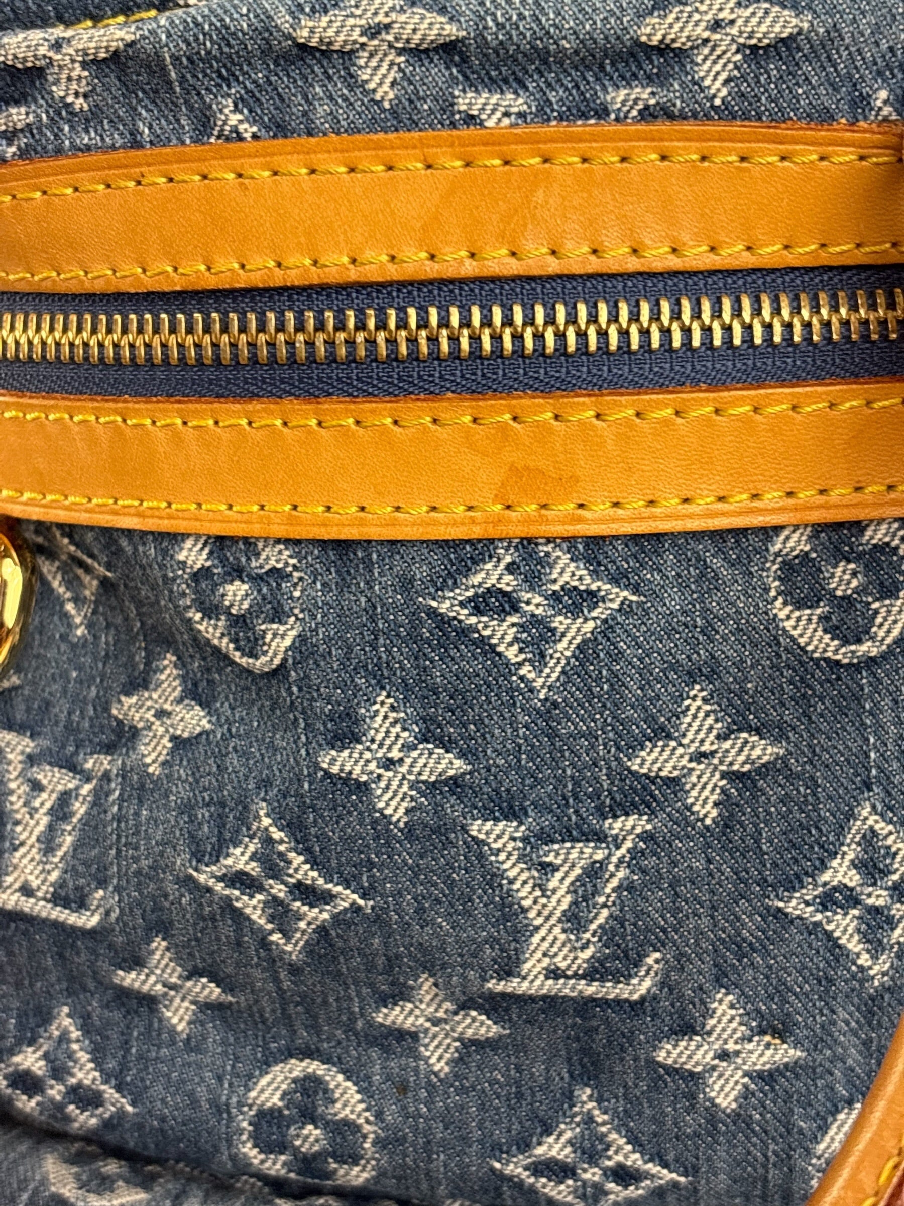 Louis Vuitton Vintage Demin Leather Trim Flat Shopper Tote Bag