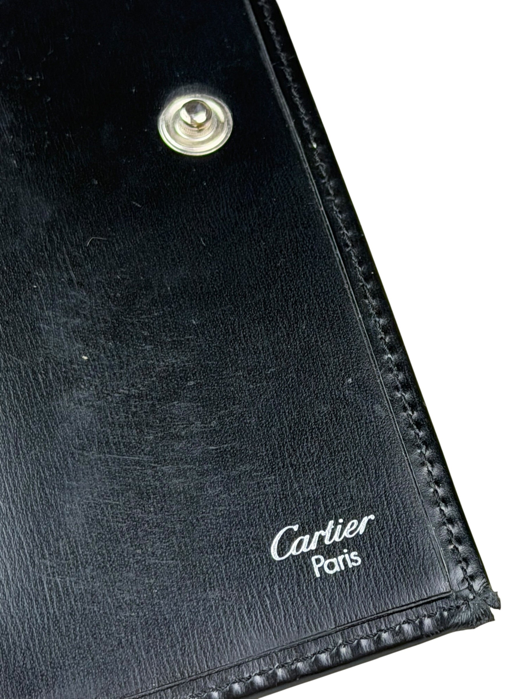Cartier Black Leather Panther C Tri-Fold Wallet