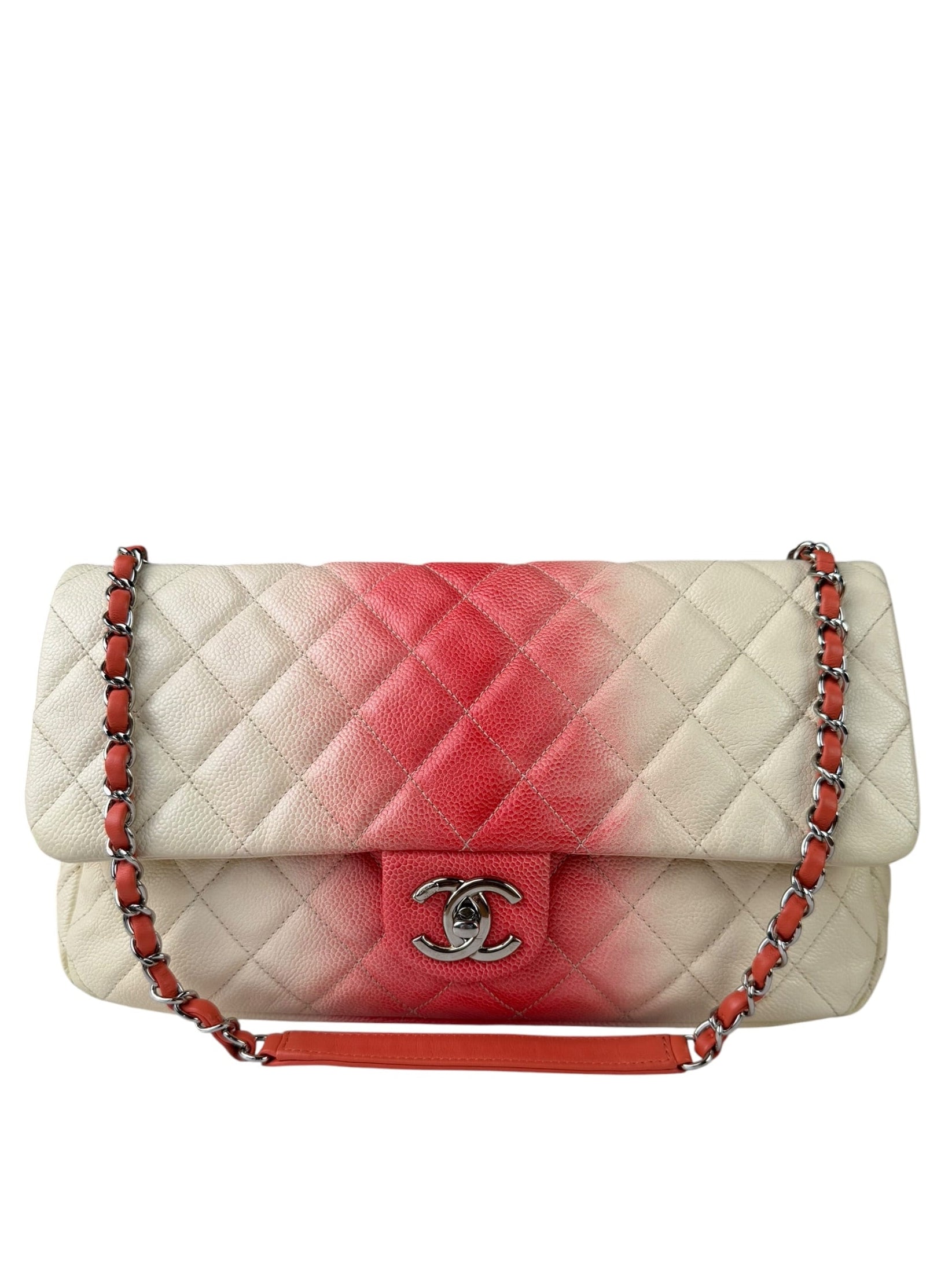 Chanel Quilted Caviar Ivory/Pink Ombre Jumbo Flap 2013
