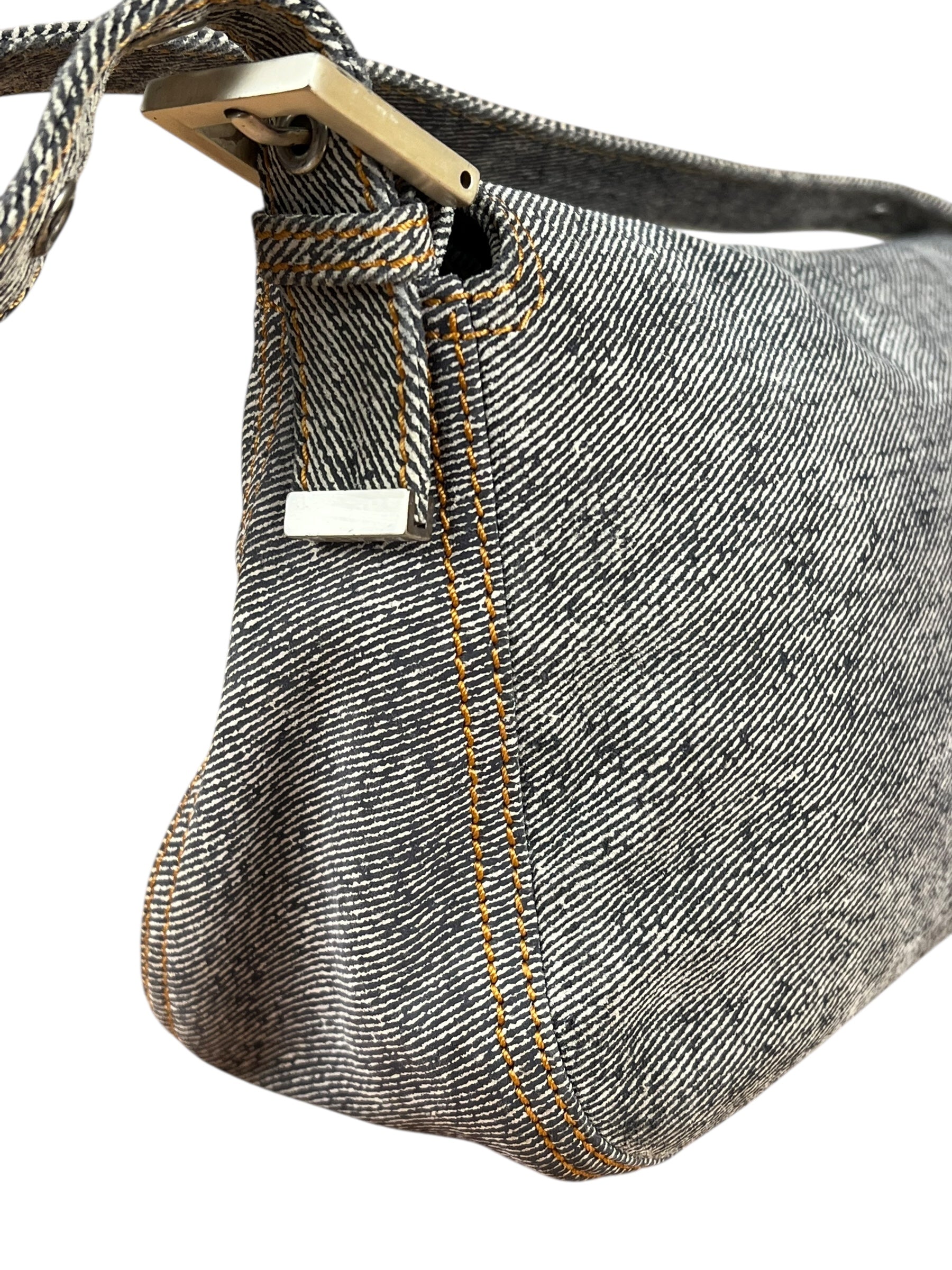 Fendi Light Denim Toned Canvas Baguette Shoulder Bag