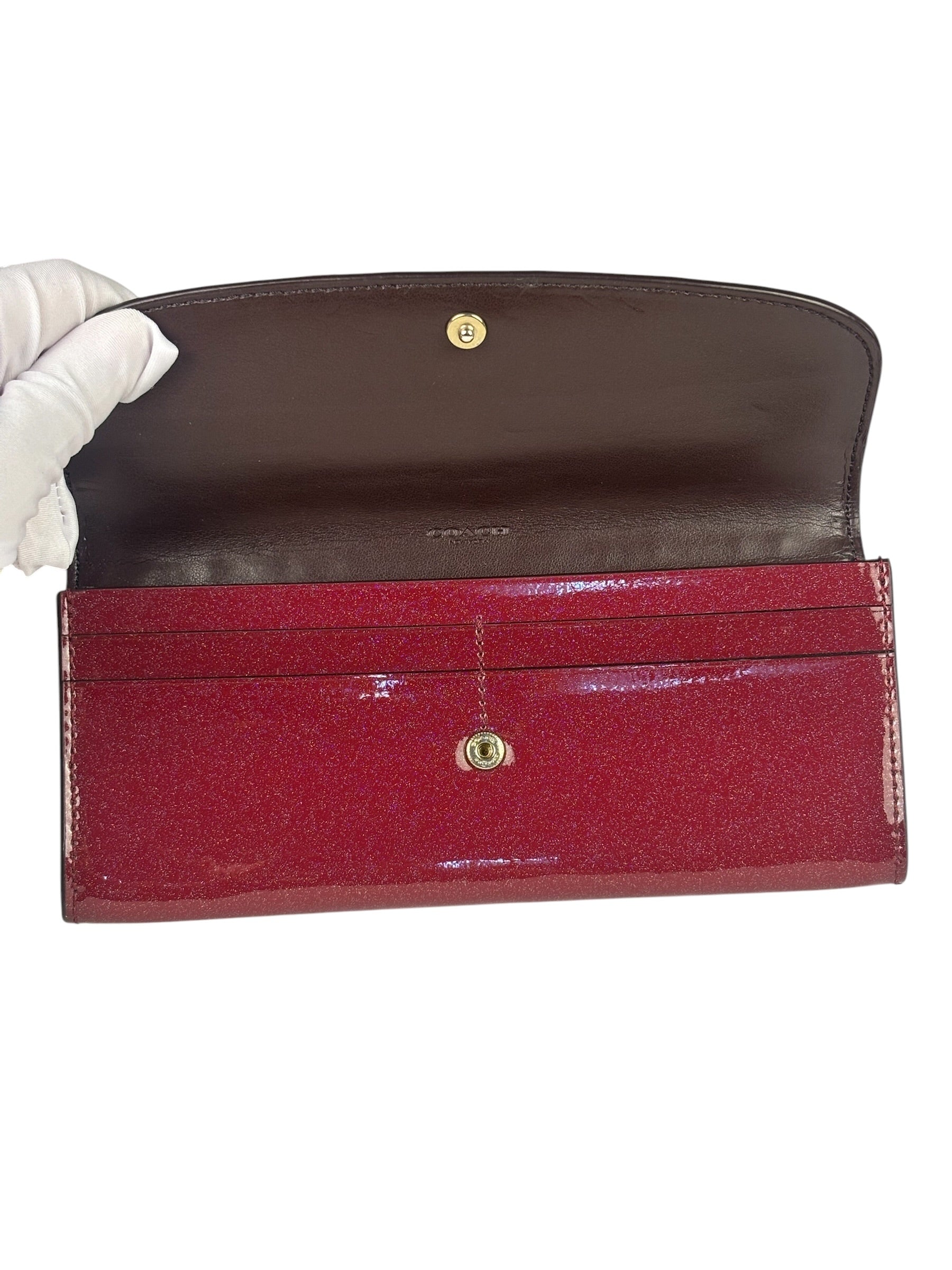 Coach Cherry Shimmery Red Long Flap Wallet