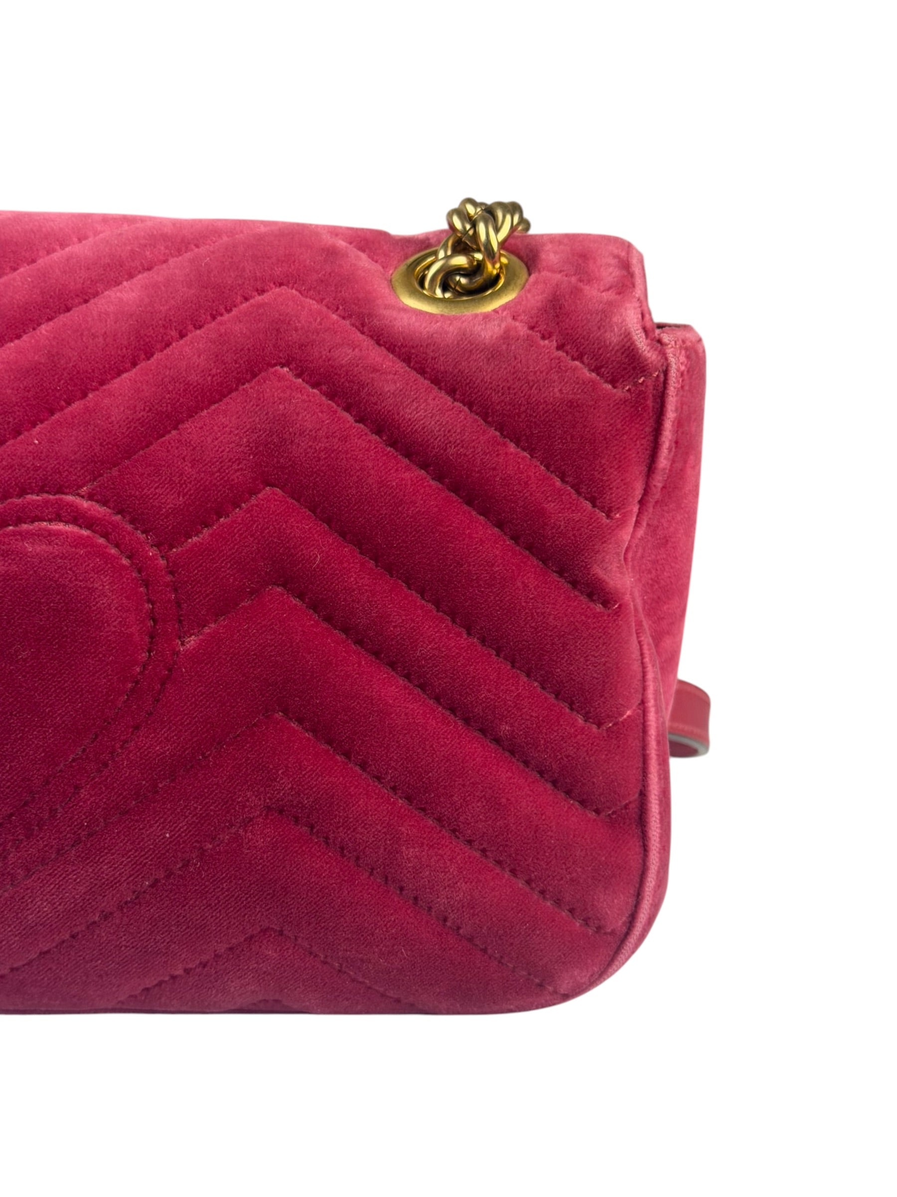 Gucci GG Marmont Matelasse Velvet Small Pink Chain Bag