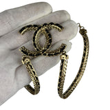 Chanel 22S Gold Metal/Black Leather Pendant Necklace
