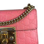 Gucci GG Pink Embossed Leather Small Padlock Chain Bag