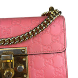 Gucci GG Pink Embossed Leather Small Padlock Chain Bag