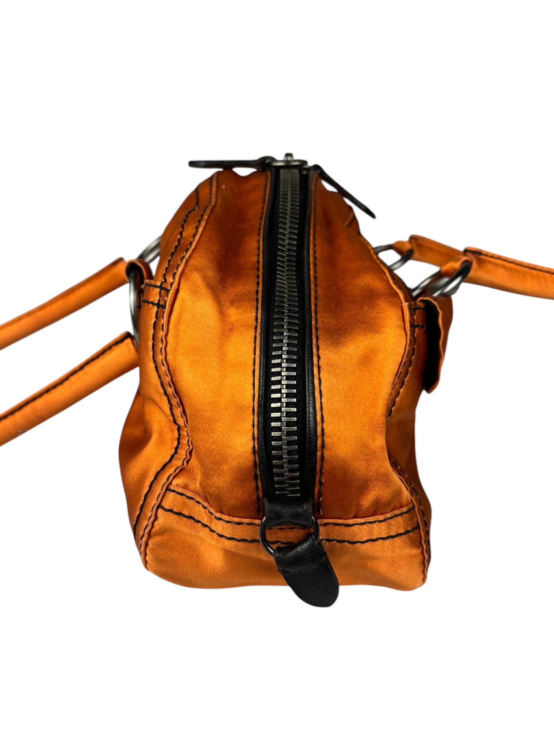 Prada Orange Satin Double Pocket Satchel Shoulder Bag