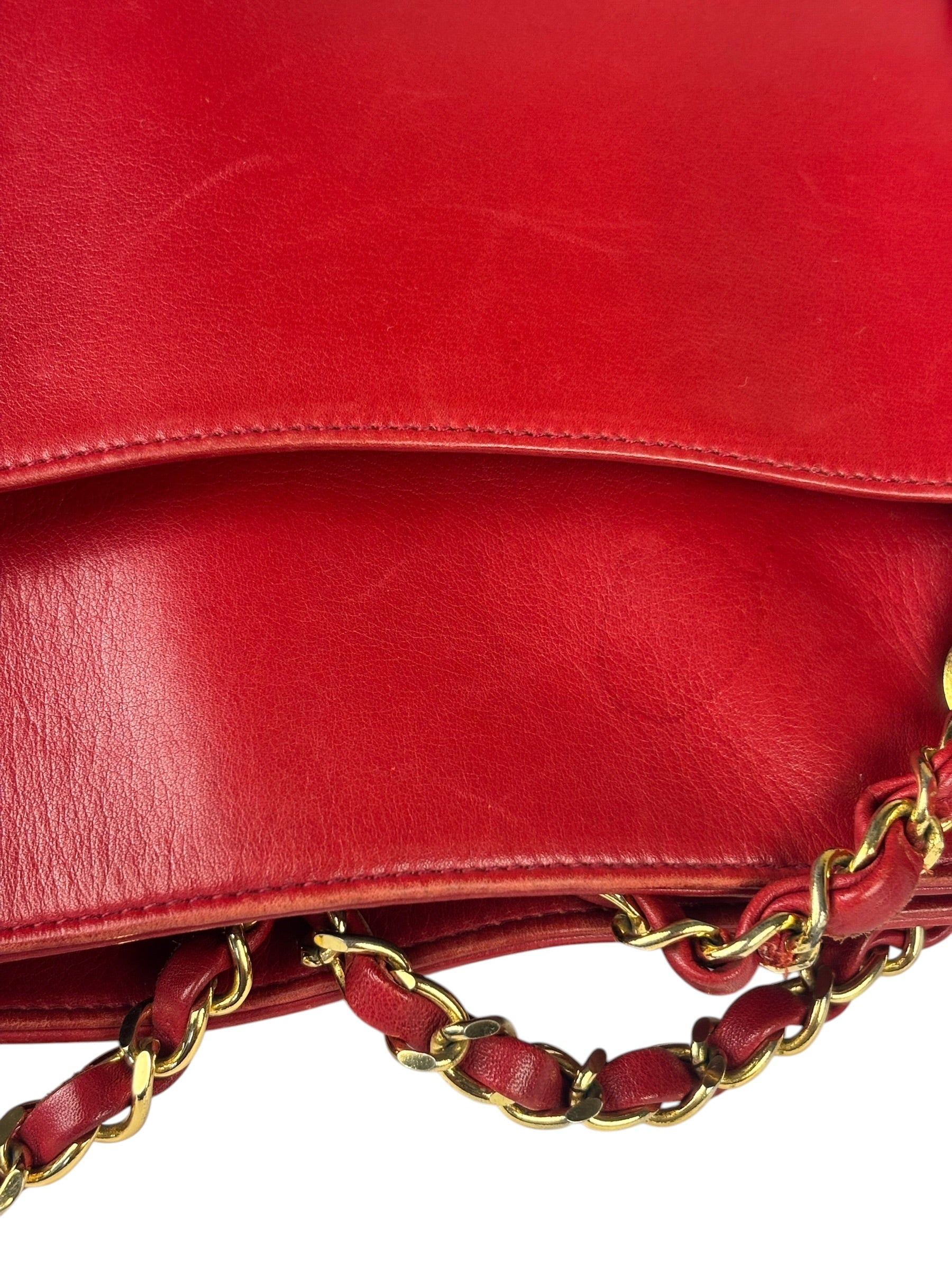 Chanel Red Quilted Lambskin Chain Tote Bag 1990