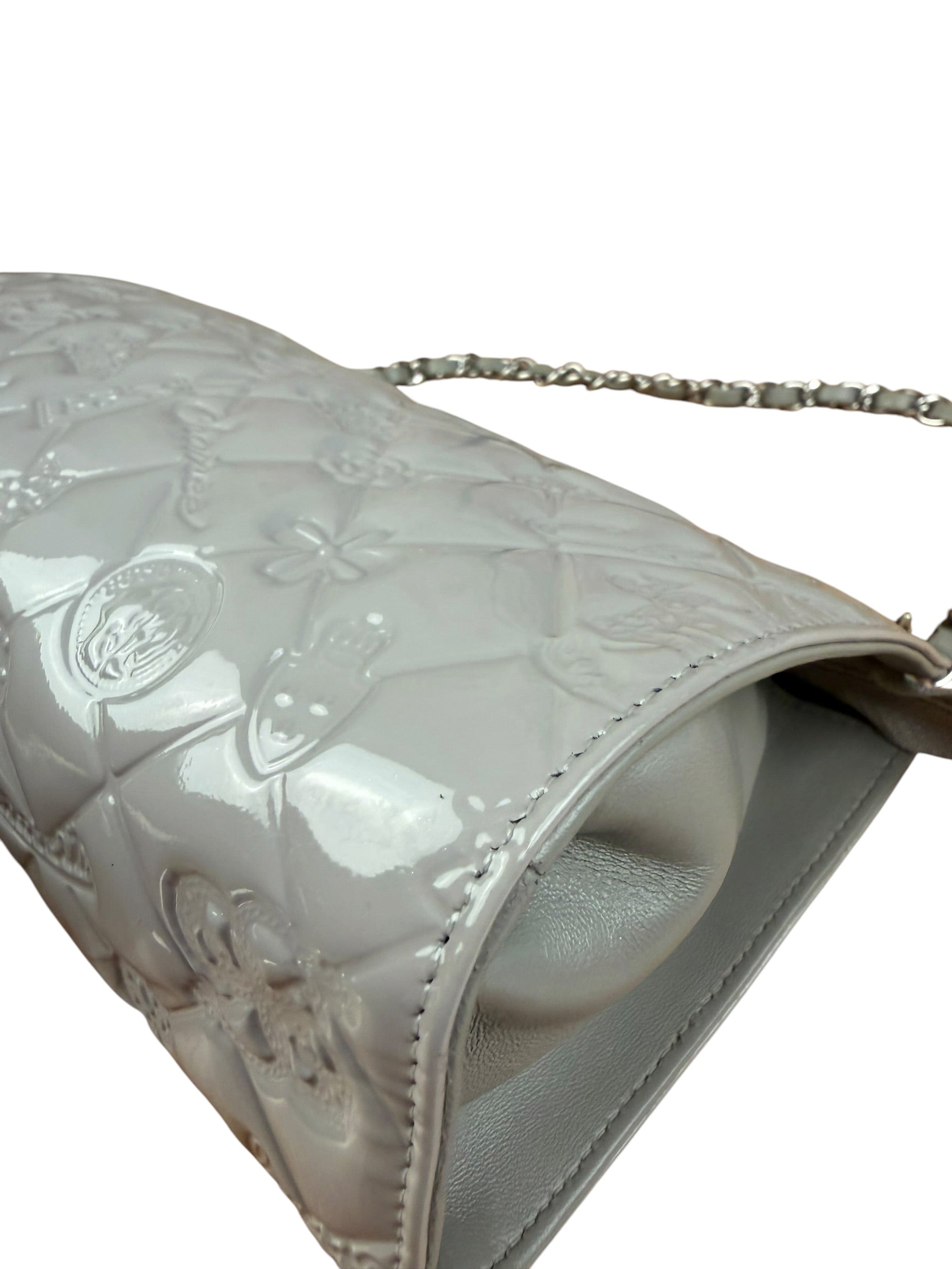 Chanel Vintage Grey Patent Leather Lucky Symbols Icon Pochette 1989