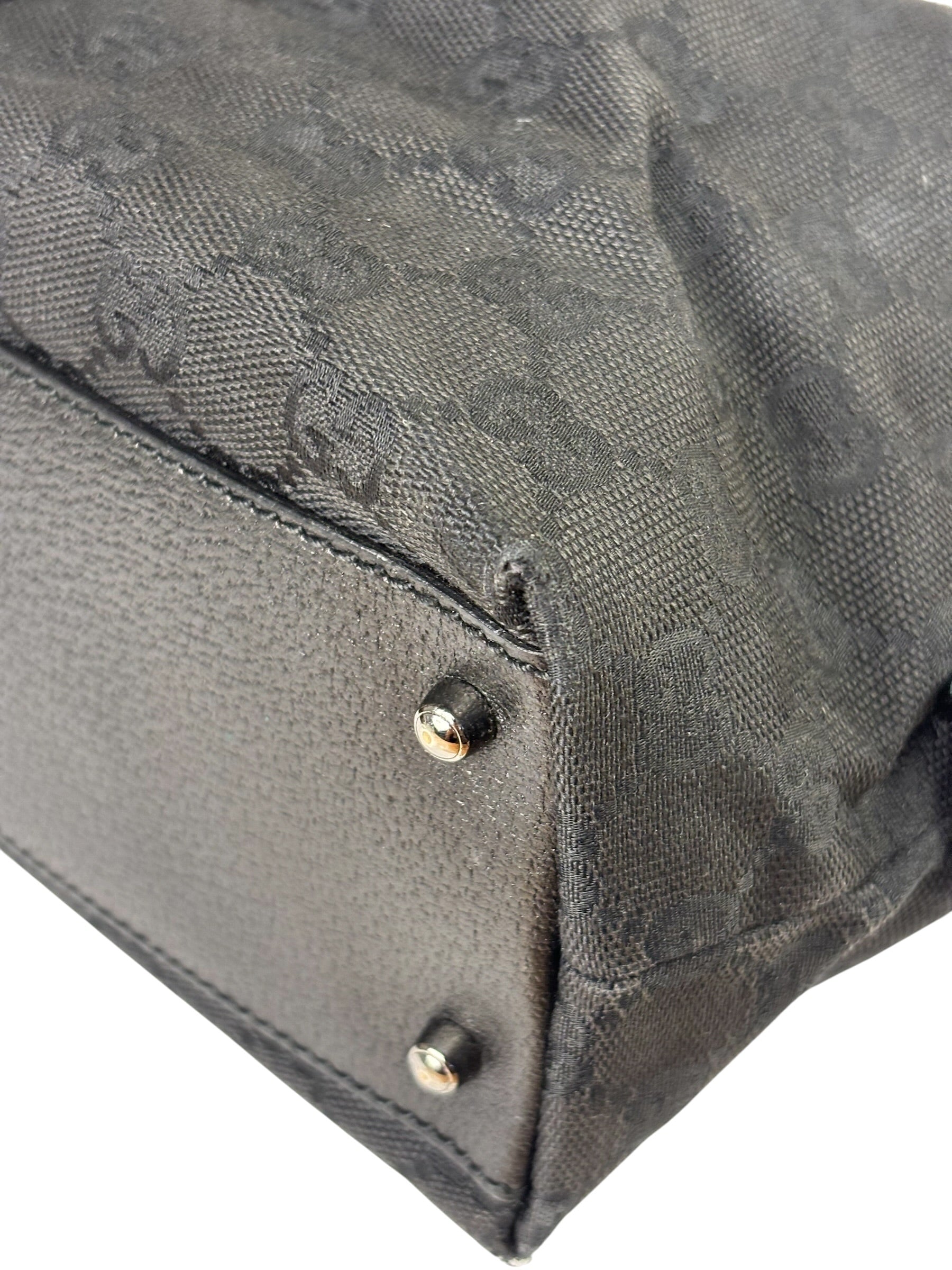 Gucci Black Leather Trim GG Top Handle Bag