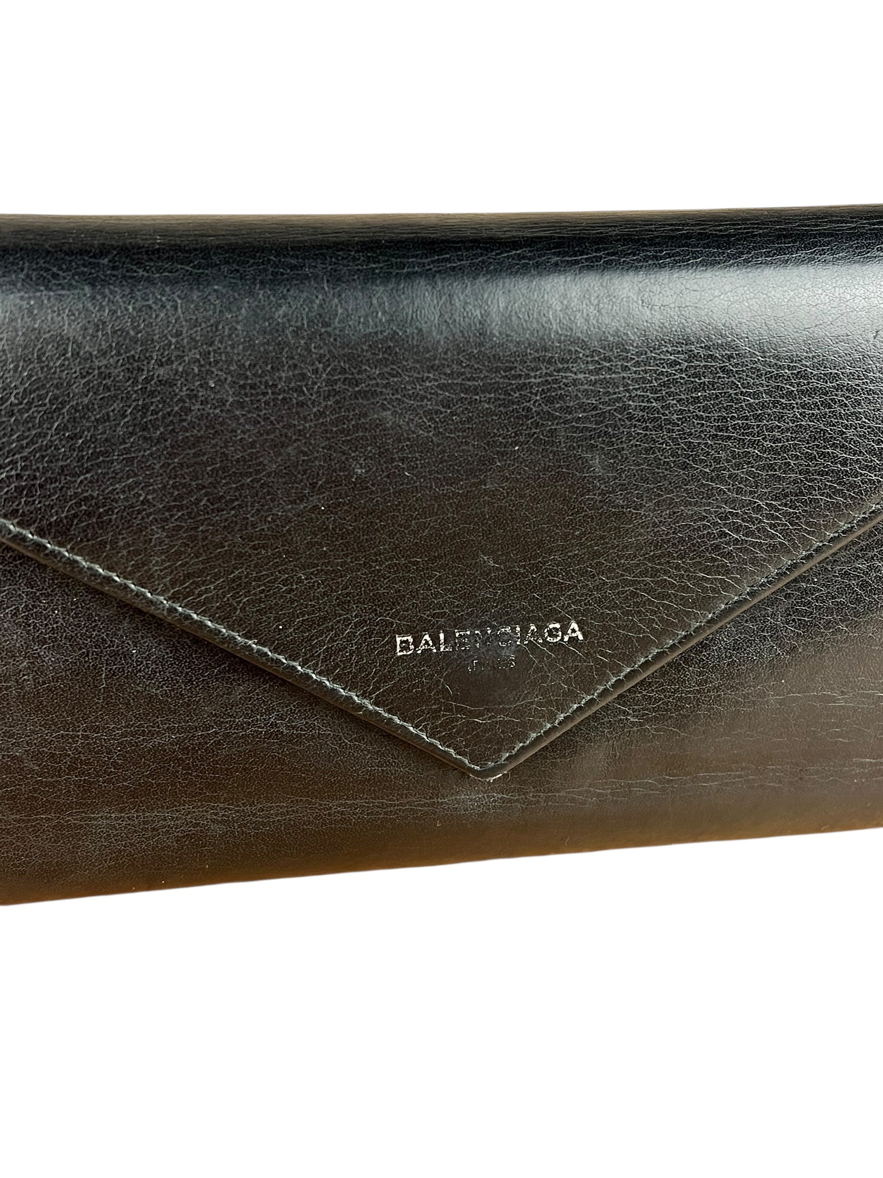 Balenciaga Black Leather Flap Wallet on Chain Bag