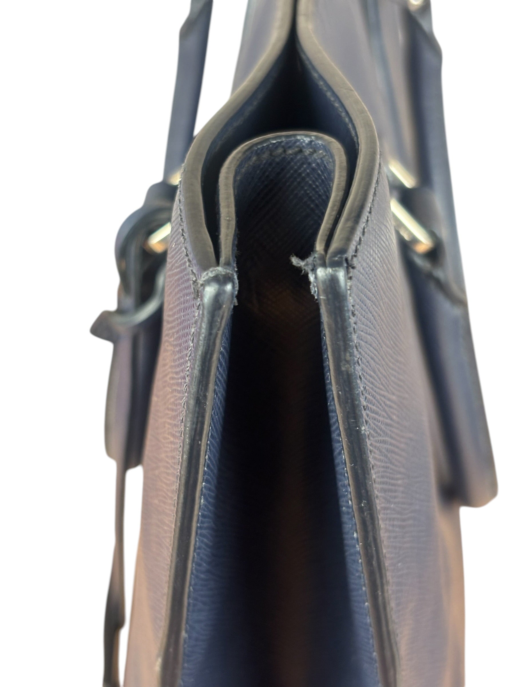 Prada Navy Blue Saffiano Leather Vertical Tote Bag