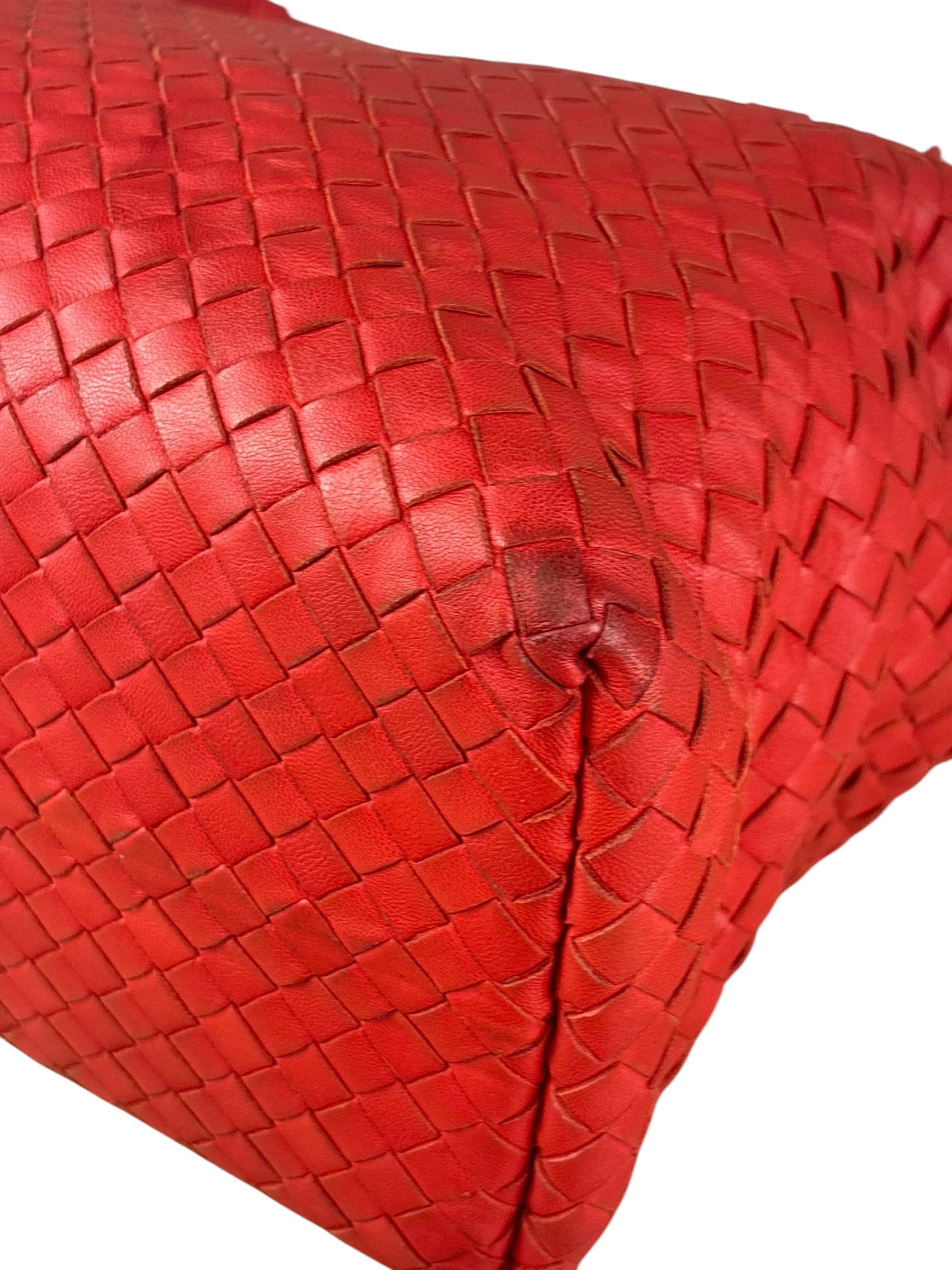 Bottega Veneta Red Leather Intrecciato Garda Woven Hobo Bag
