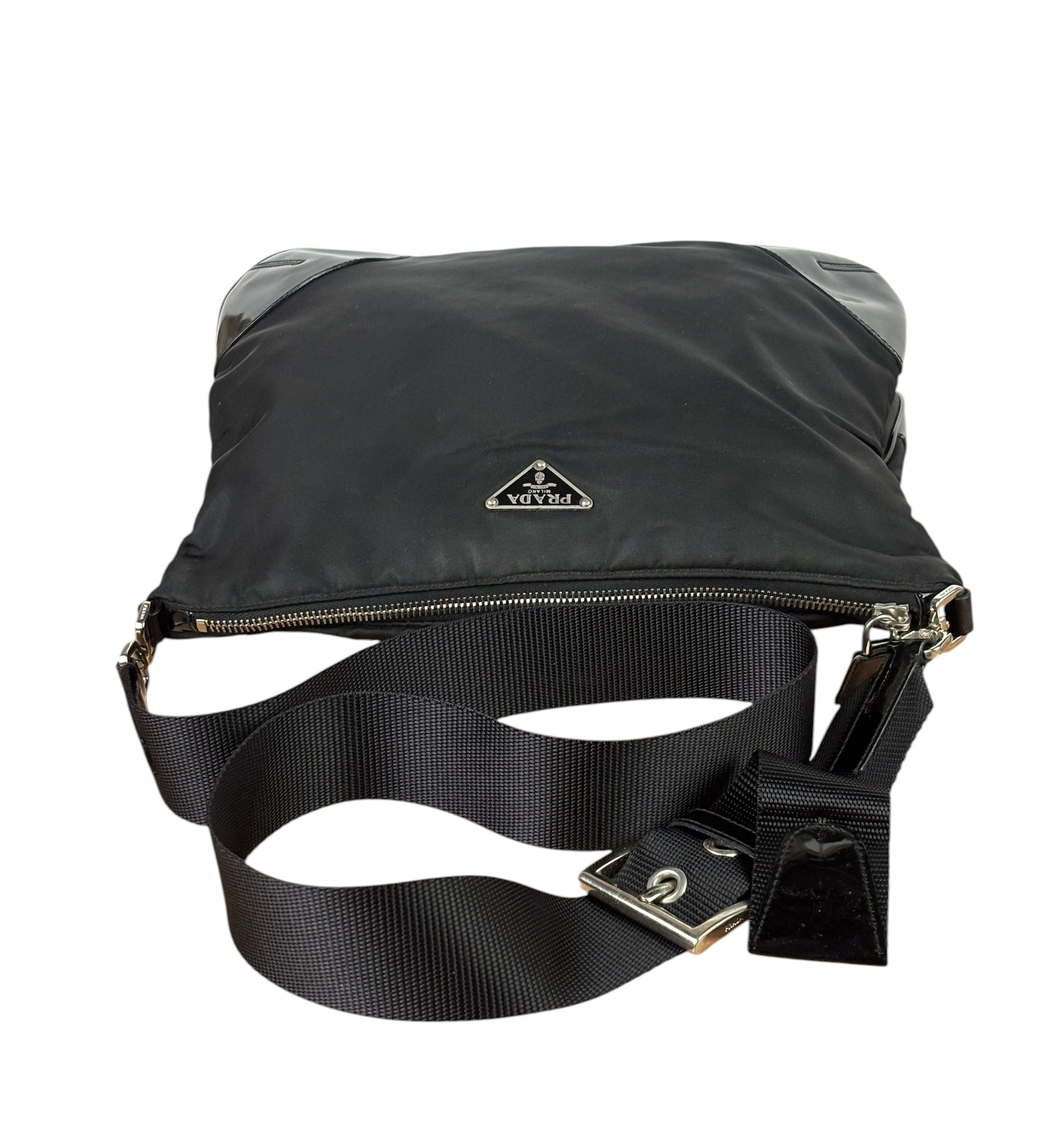Prada Patent-Trimmed Nylon Crossbody Bag