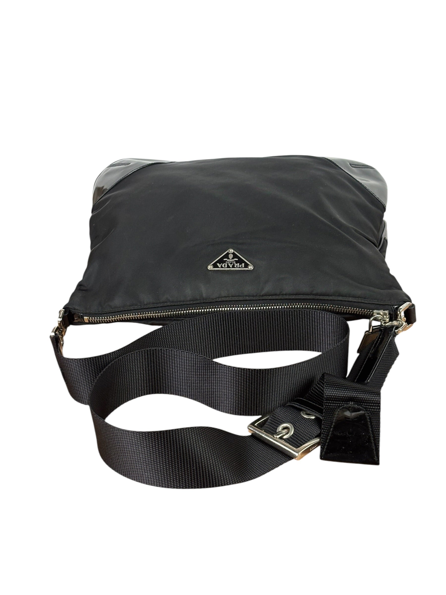 Prada Patent-Trimmed Nylon Crossbody Bag