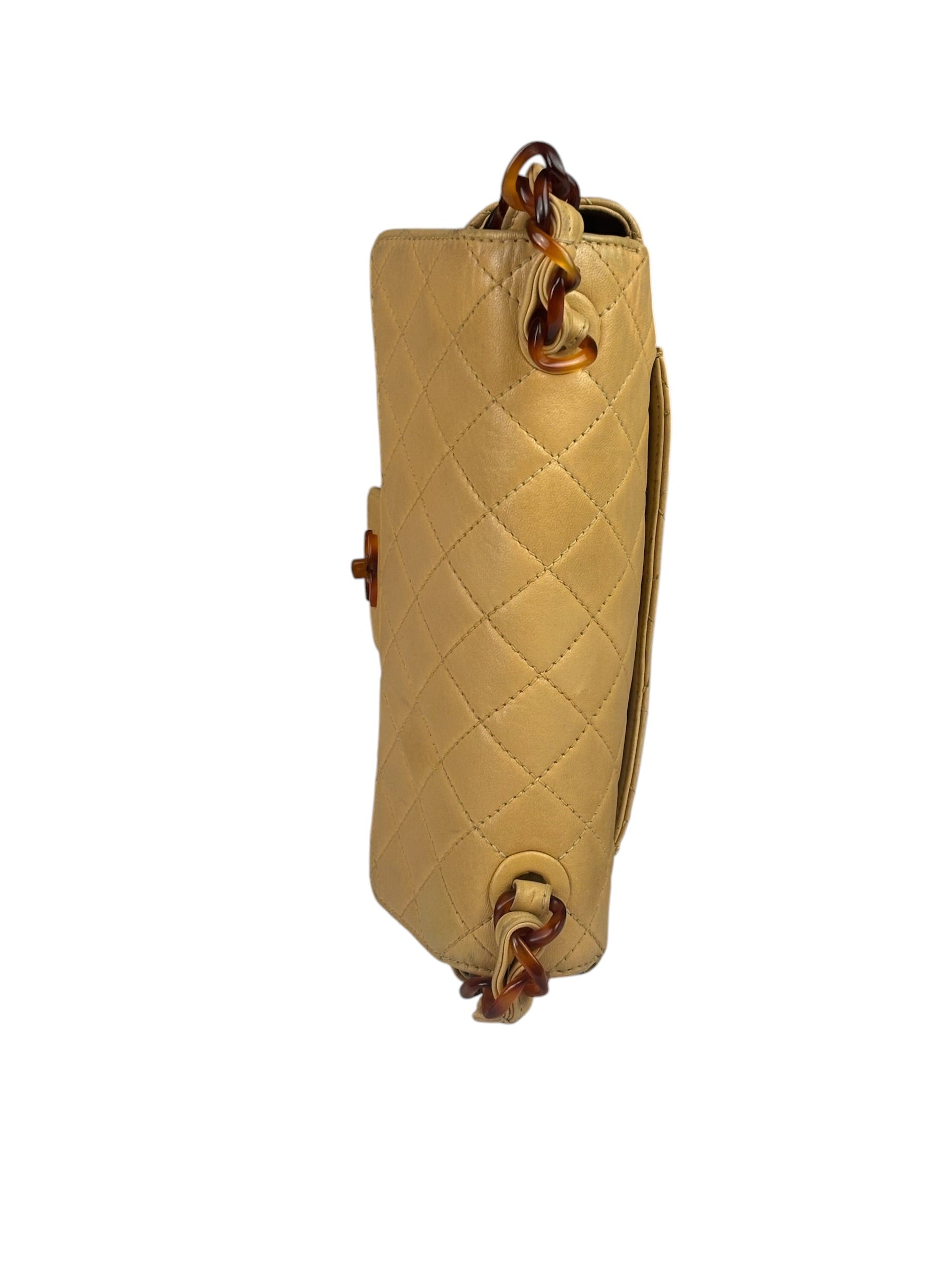 Chanel Beige Quilted Lambskin Tortoiseshell Chain Flap 1996