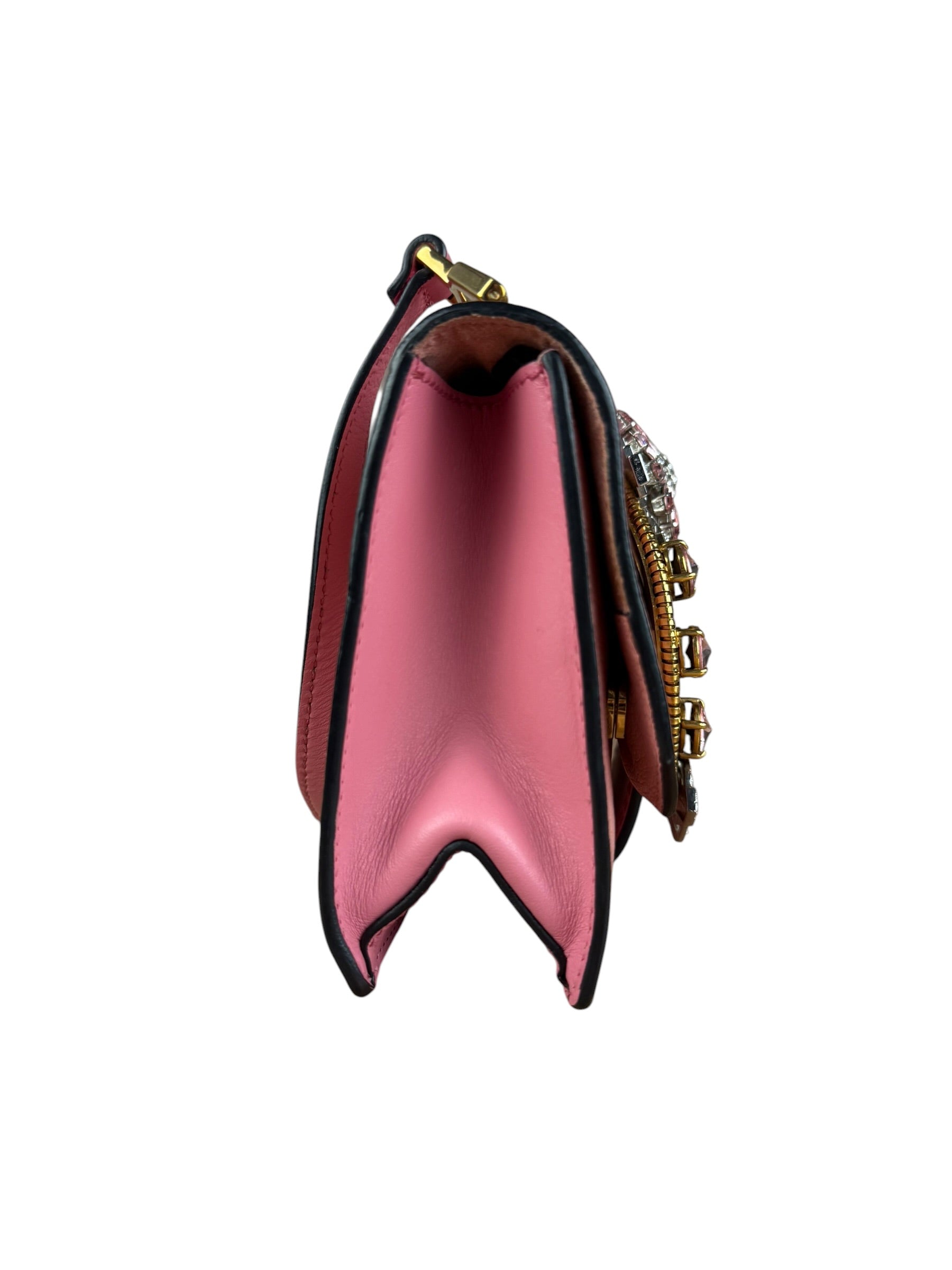 Miu Miu Pink Leather Madras Crystal Embellished Shoulder Bag
