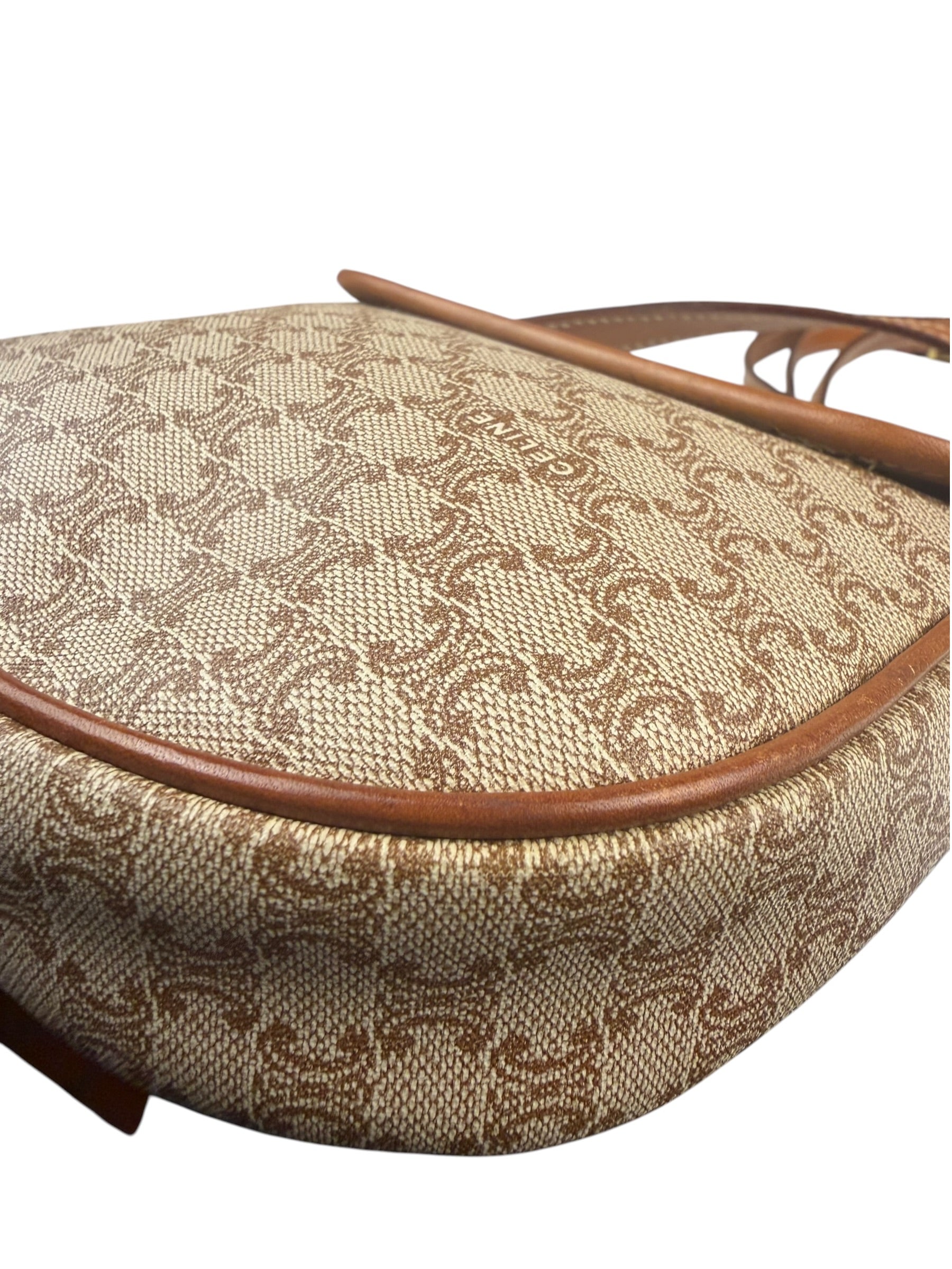 Celine Vintage Beige Leather Trim Macadam Mini Crossbody