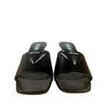 Prada Black Patent Leather Spazzolato Triangle Logo Square Toe Sandals