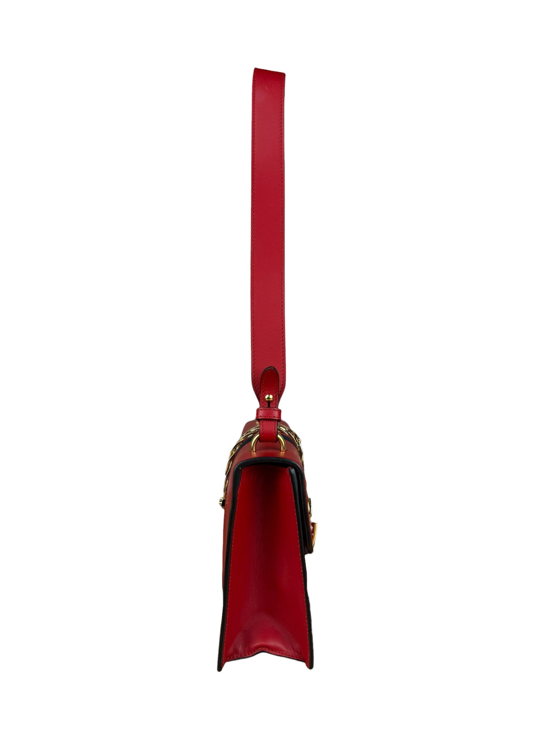 Gucci Red Leather Sylvie Buckle Shoulder Bag