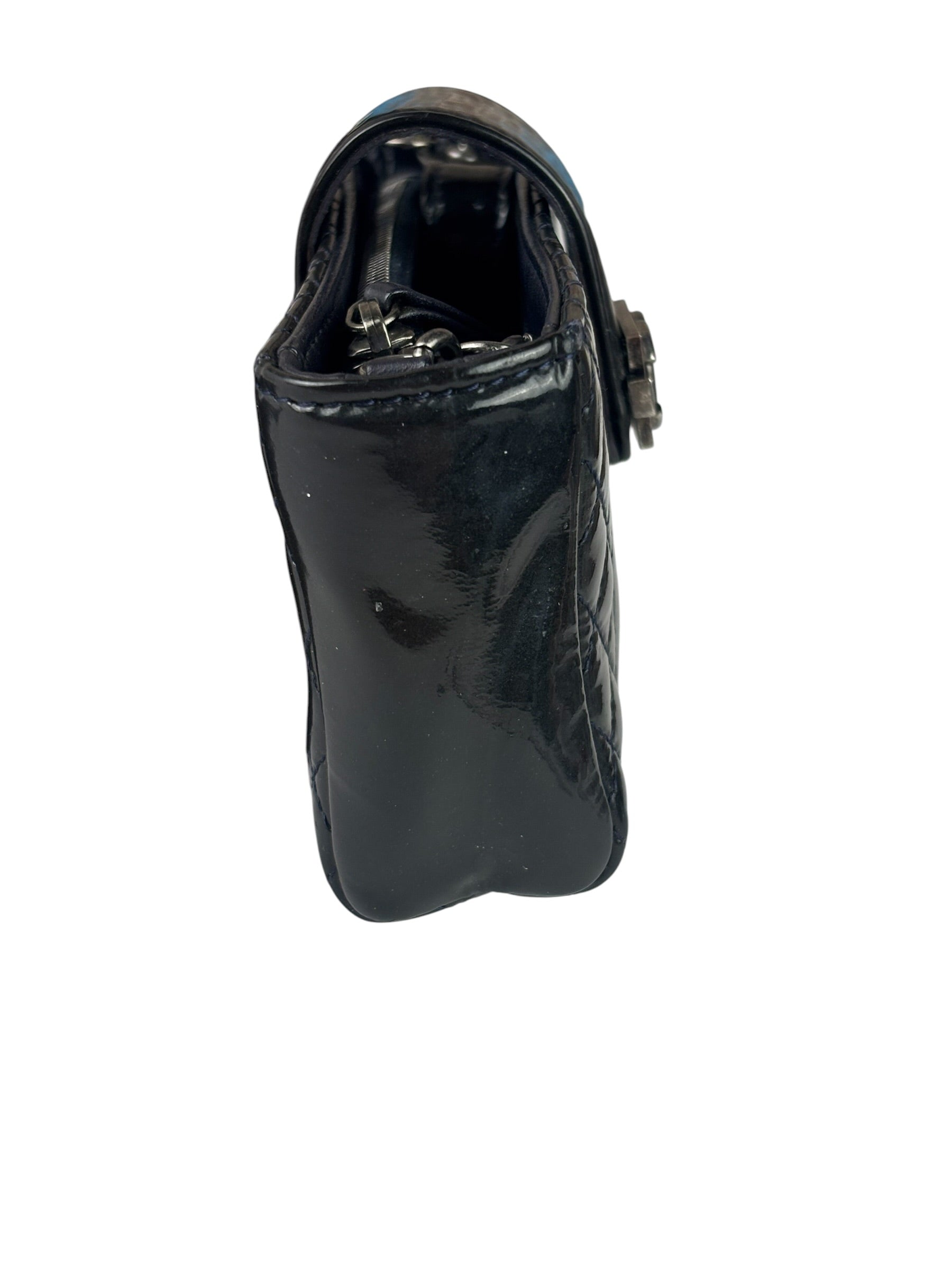 Chanel Navy Patent Leather Matelasse Chain Pouch 2013